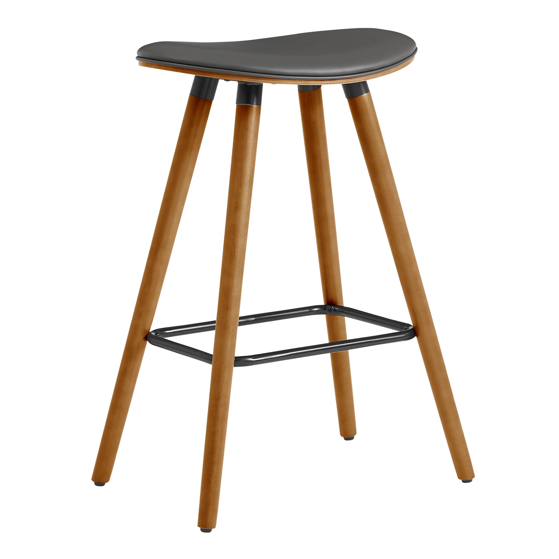 26" Gray Faux Leather Backless Wooden Bar Stool By Homeroots | Bar Stools | Modishstore - 2