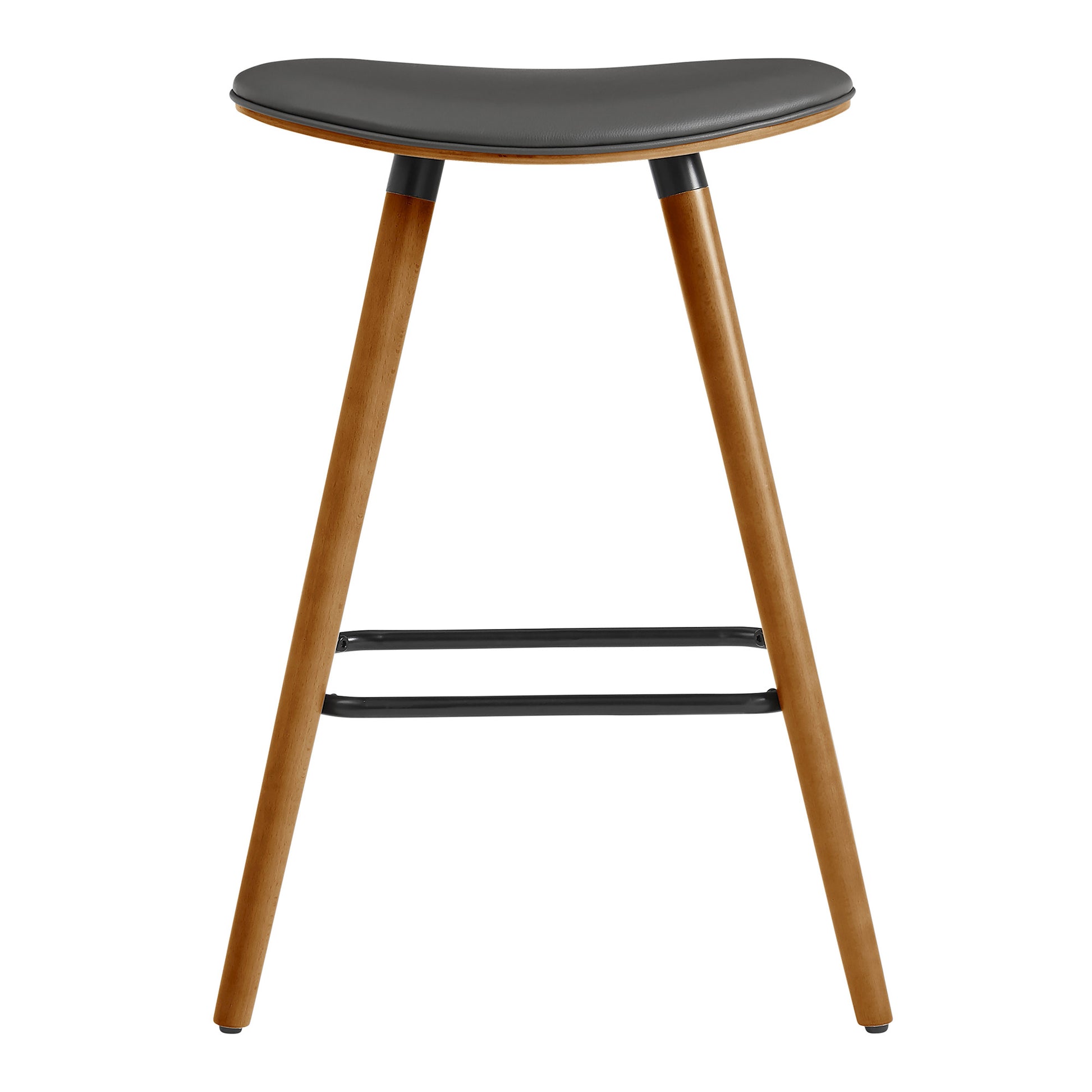 26" Gray Faux Leather Backless Wooden Bar Stool By Homeroots | Bar Stools | Modishstore - 3