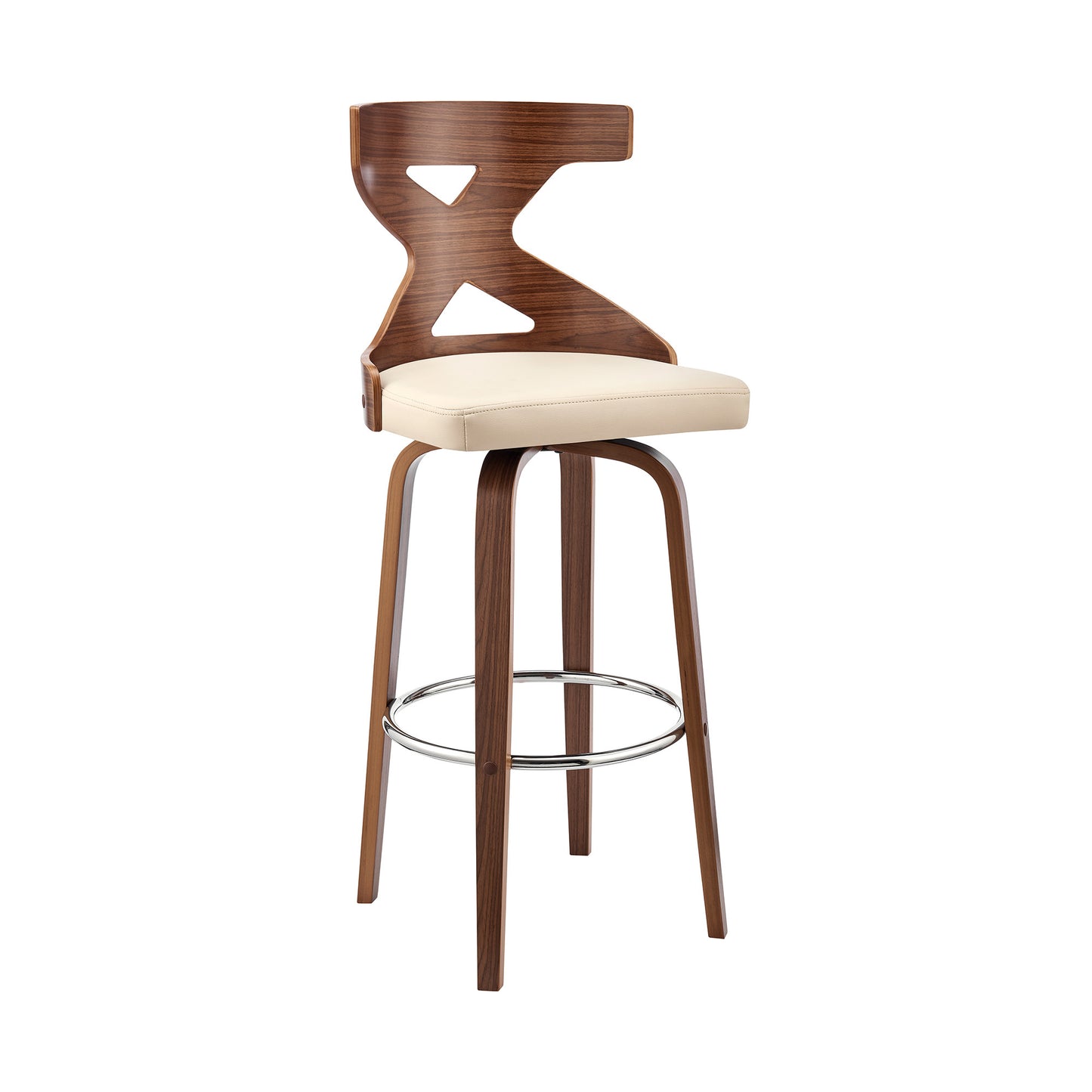 Gayle 30" Swivel Cross Back Cream Faux Leather and Walnut Wood Bar Stool By Homeroots | Bar Stools | Modishstore - 2