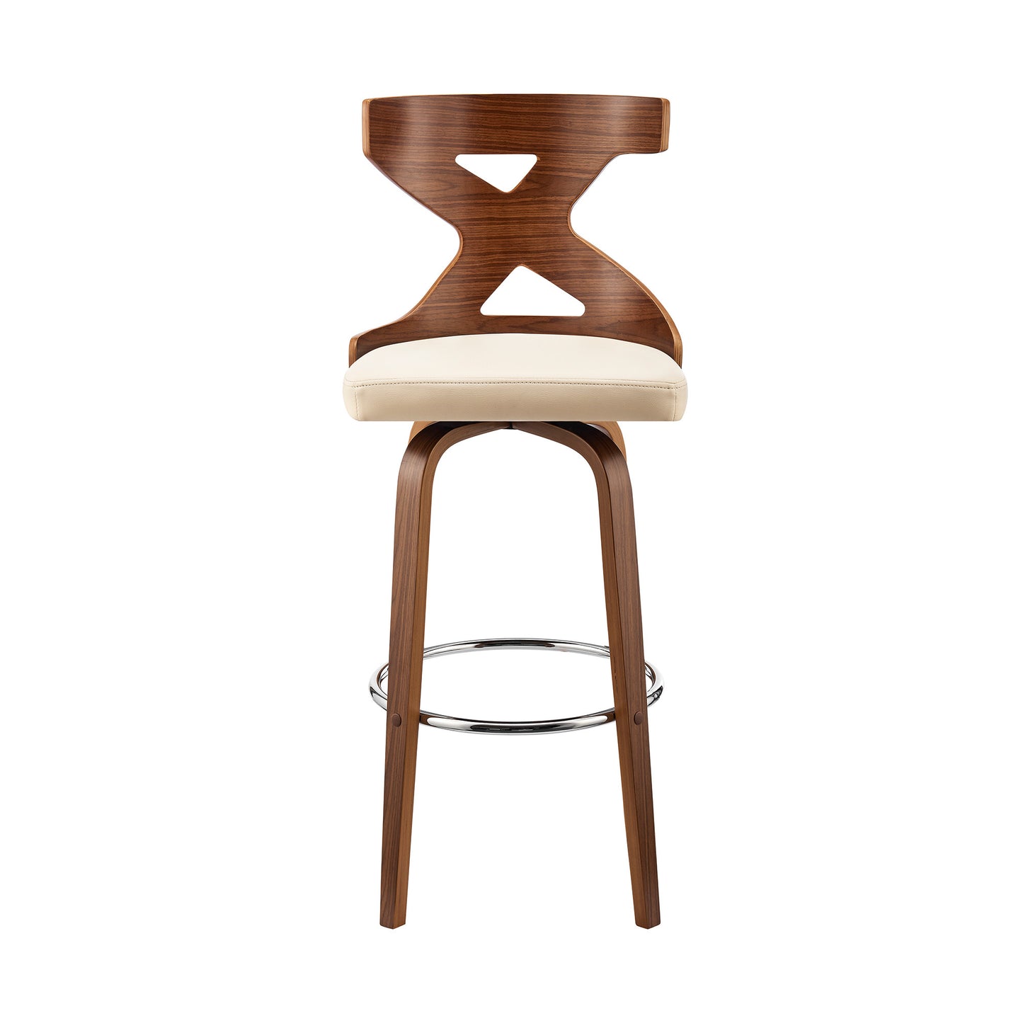 Gayle 30" Swivel Cross Back Cream Faux Leather and Walnut Wood Bar Stool By Homeroots | Bar Stools | Modishstore - 3