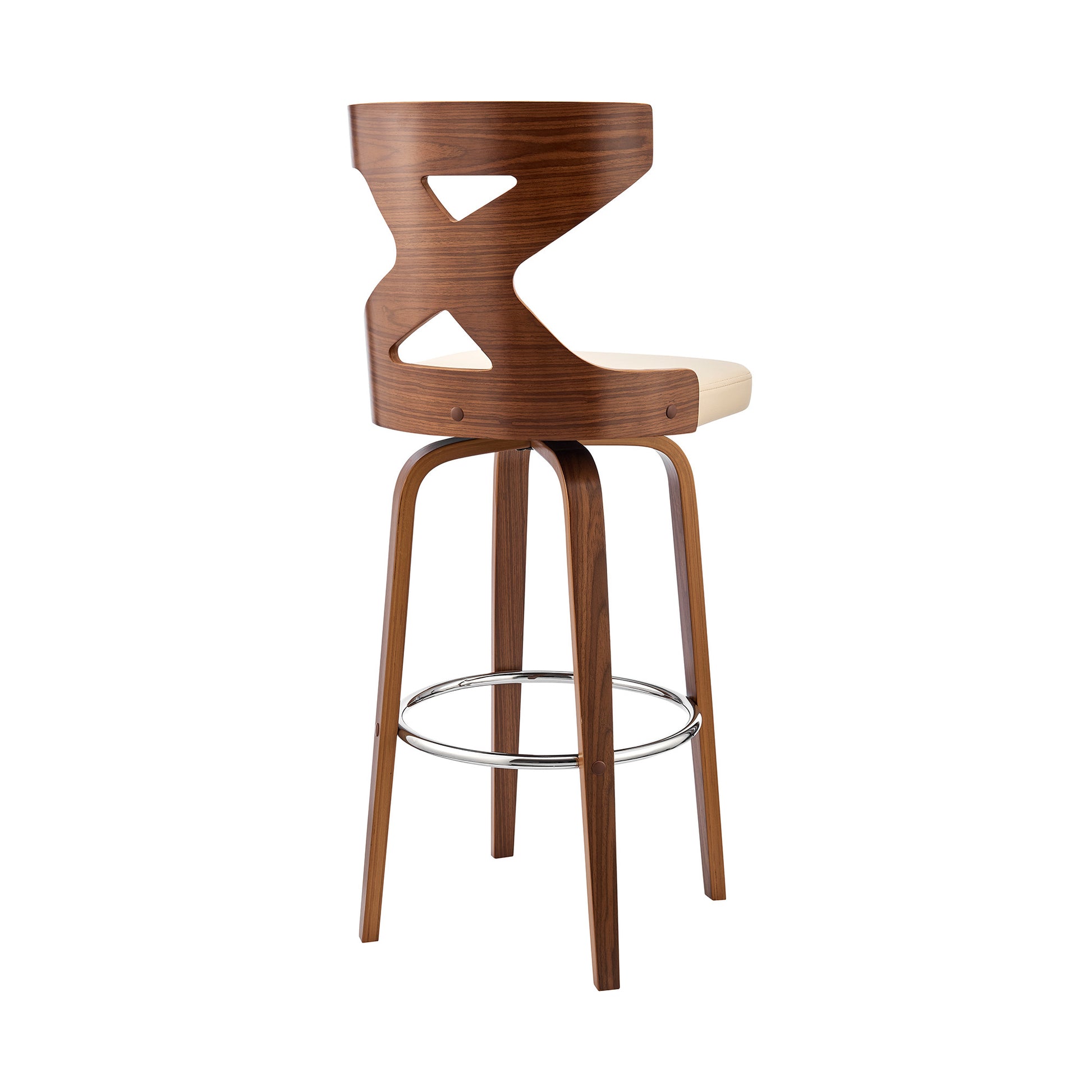 Gayle 30" Swivel Cross Back Cream Faux Leather and Walnut Wood Bar Stool By Homeroots | Bar Stools | Modishstore - 5