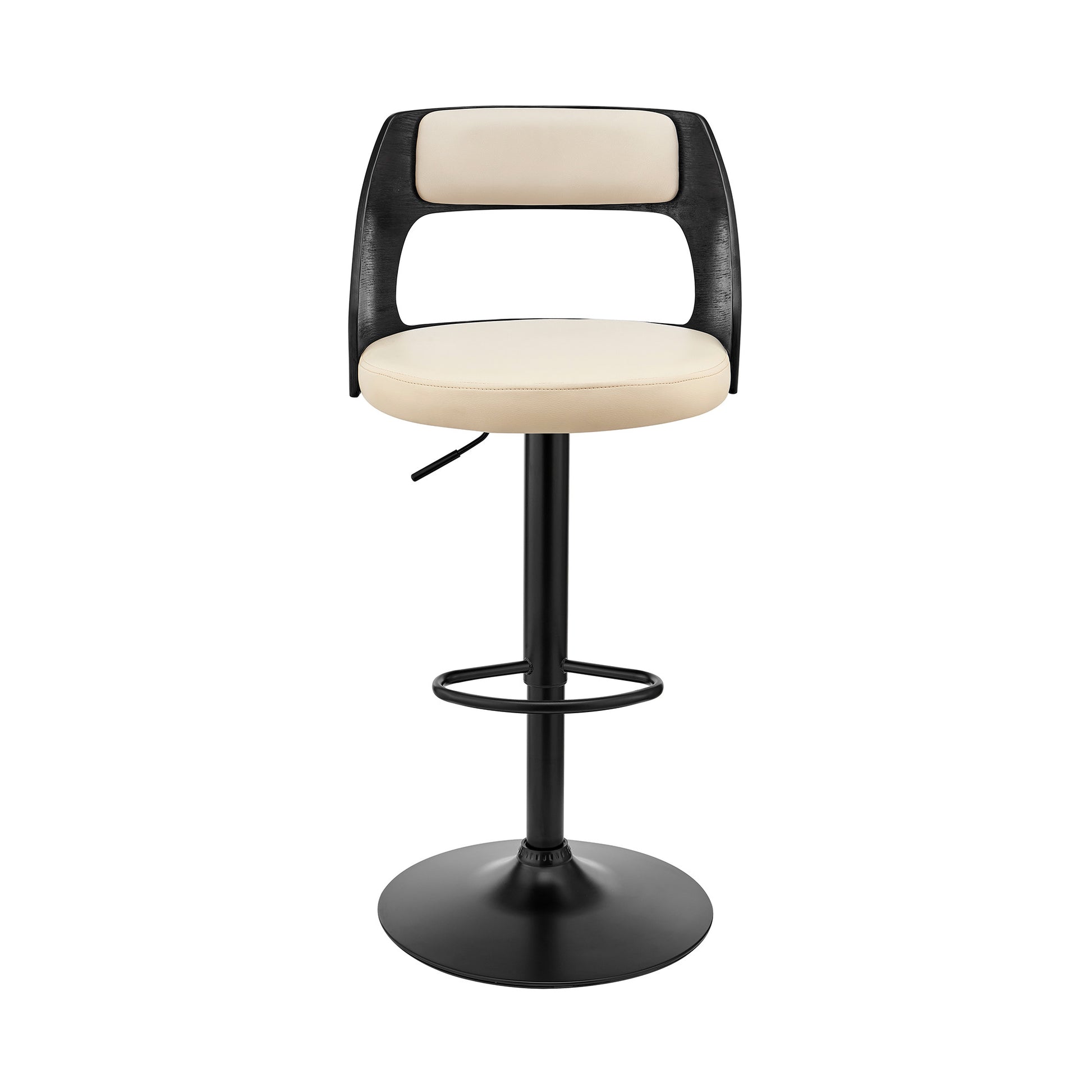 Cream Upholstered Black Base Adjustable Swivel Bar Stool By Homeroots | Bar Stools | Modishstore - 3