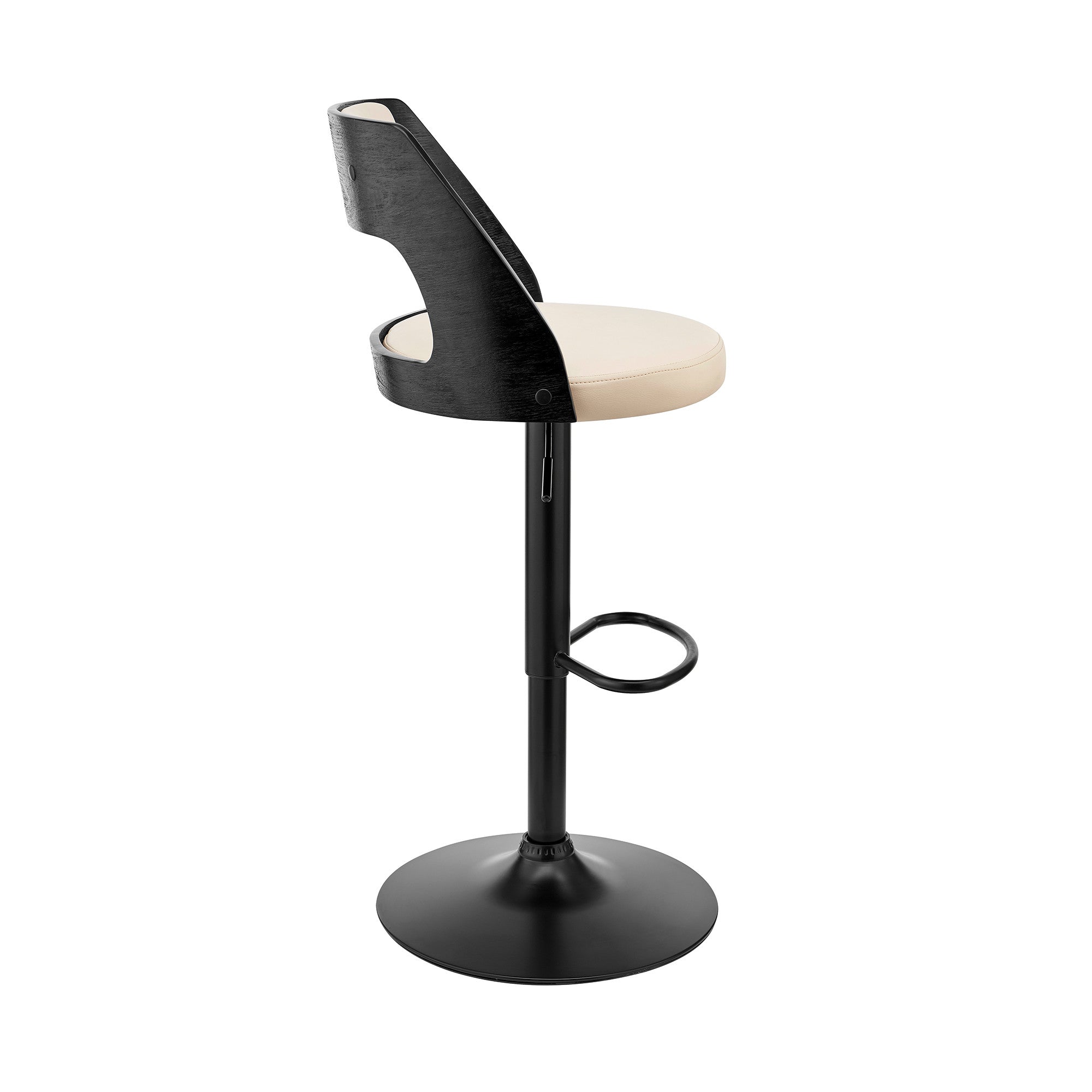 Cream Upholstered Black Base Adjustable Swivel Bar Stool By