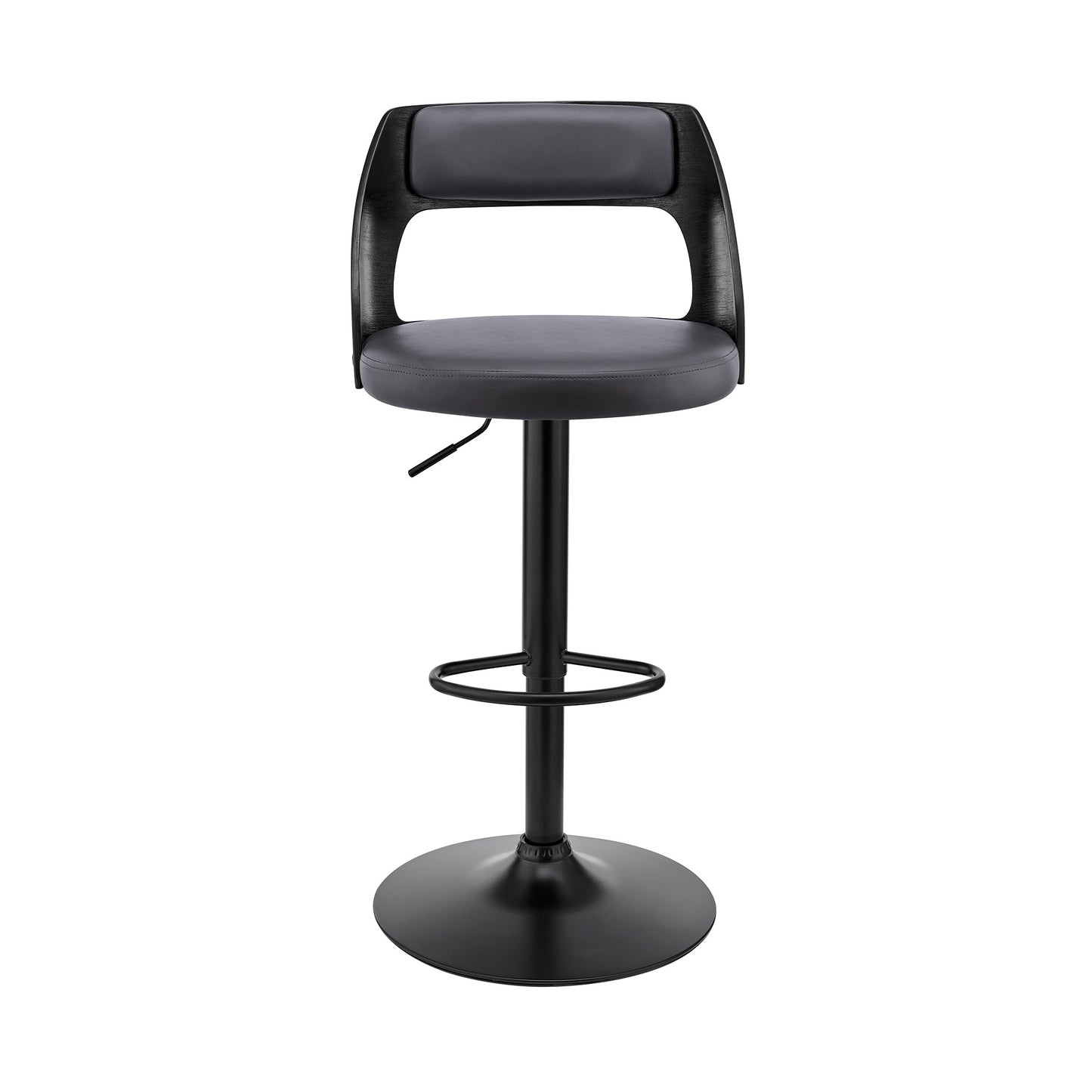 Gray Upholstered Black Base Adjustable Swivel Bar Stool By Homeroots | Bar Stools | Modishstore - 3