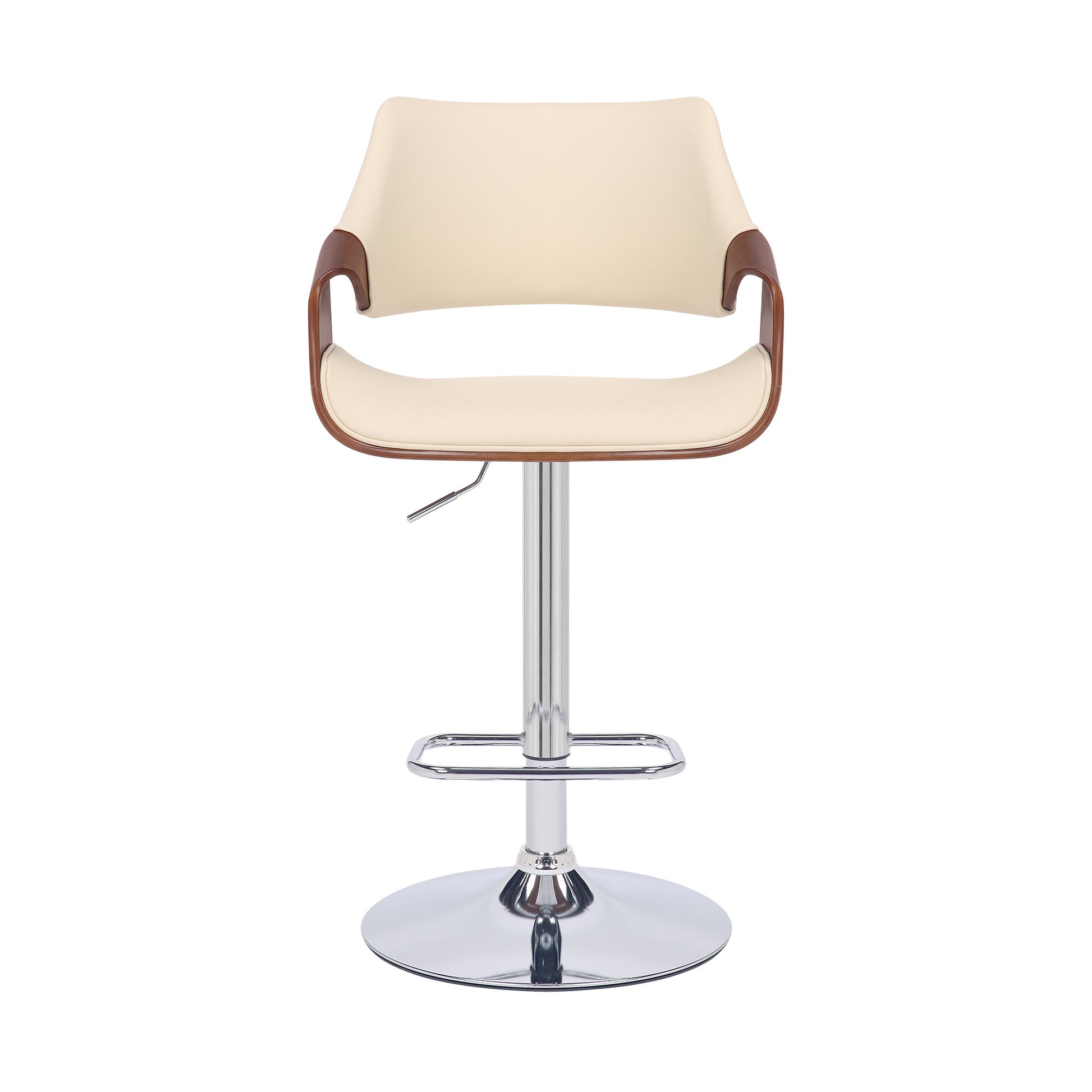 Cream Faux Leather and Walnut Wood and Chrome Swivel Adjustable Bar Stool By Homeroots | Bar Stools | Modishstore - 3