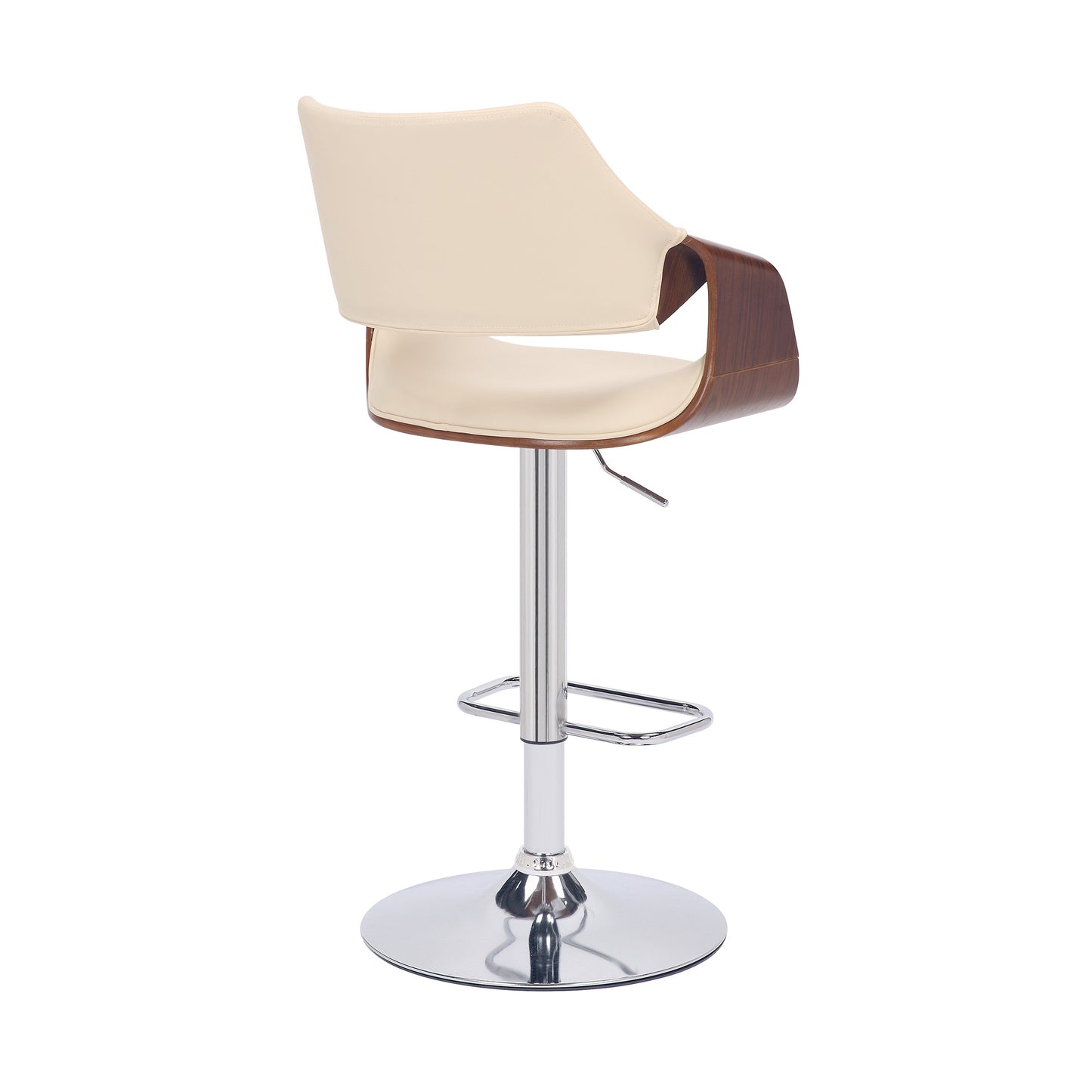 Cream Faux Leather and Walnut Wood and Chrome Swivel Adjustable Bar Stool By Homeroots | Bar Stools | Modishstore - 5