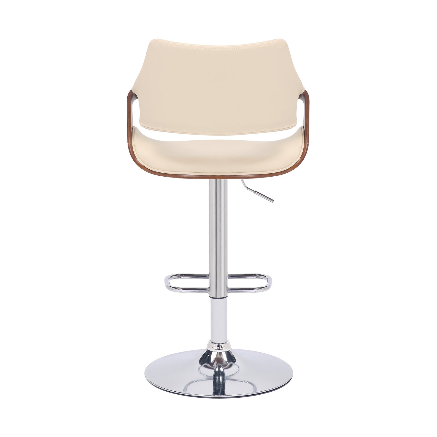 Cream Faux Leather and Walnut Wood and Chrome Swivel Adjustable Bar Stool By Homeroots | Bar Stools | Modishstore - 6