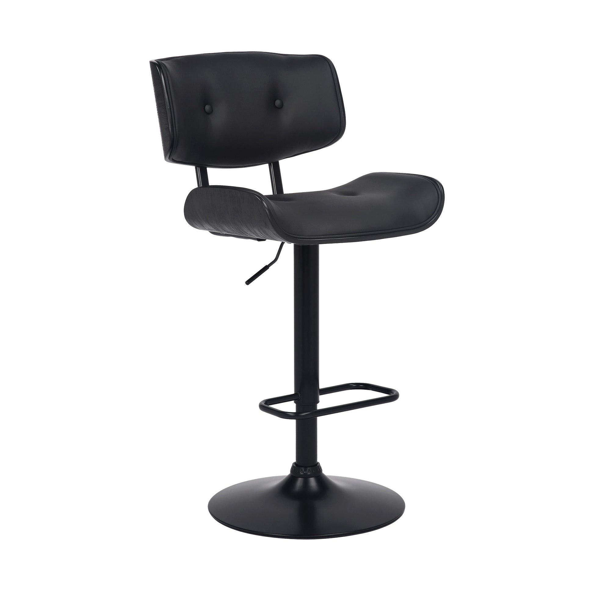 Adjustable Black Tufted Faux Leather and Black Wood Swivel Barstool. By Homeroots | Bar Stools | Modishstore - 2