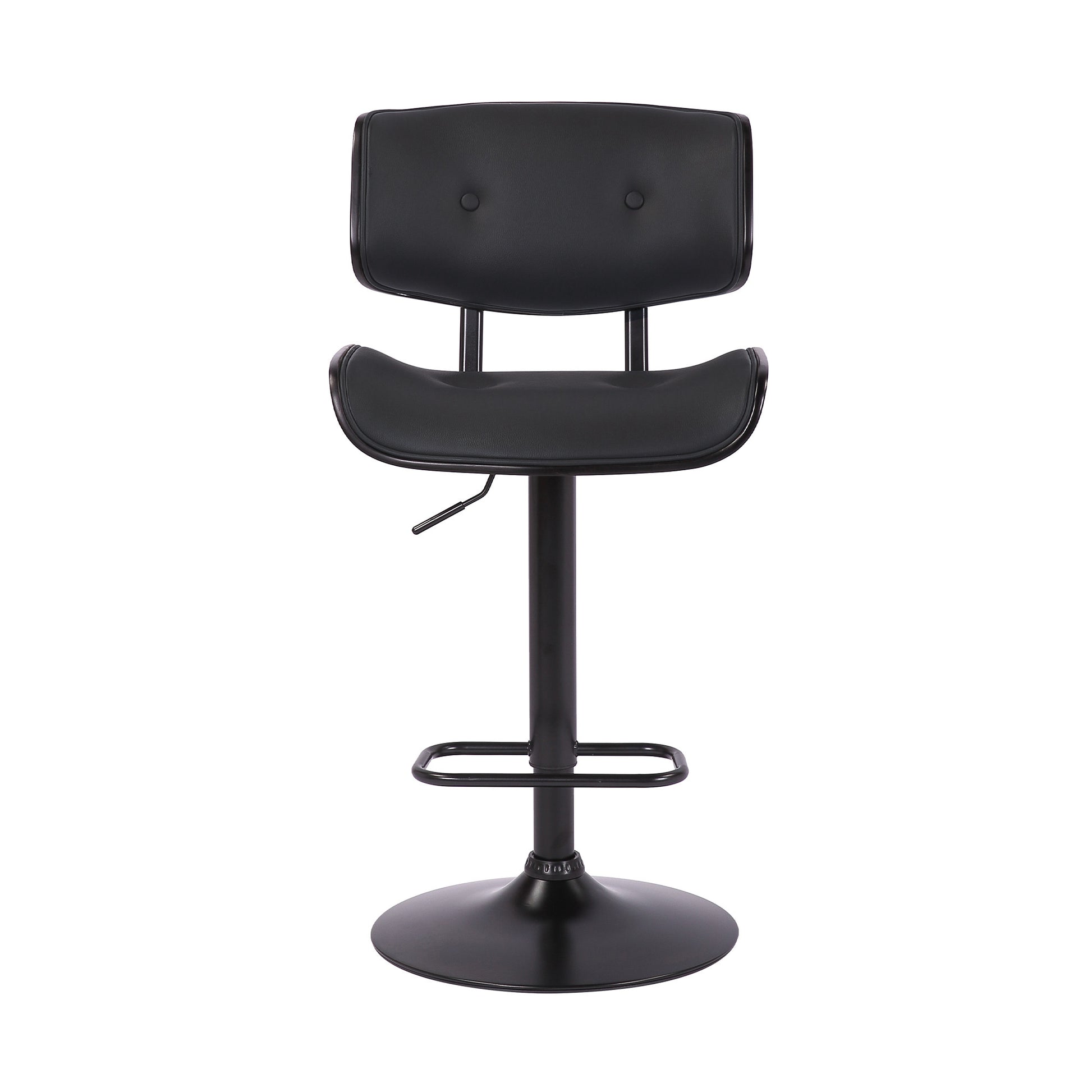 Adjustable Black Tufted Faux Leather and Black Wood Swivel Barstool. By Homeroots | Bar Stools | Modishstore - 3