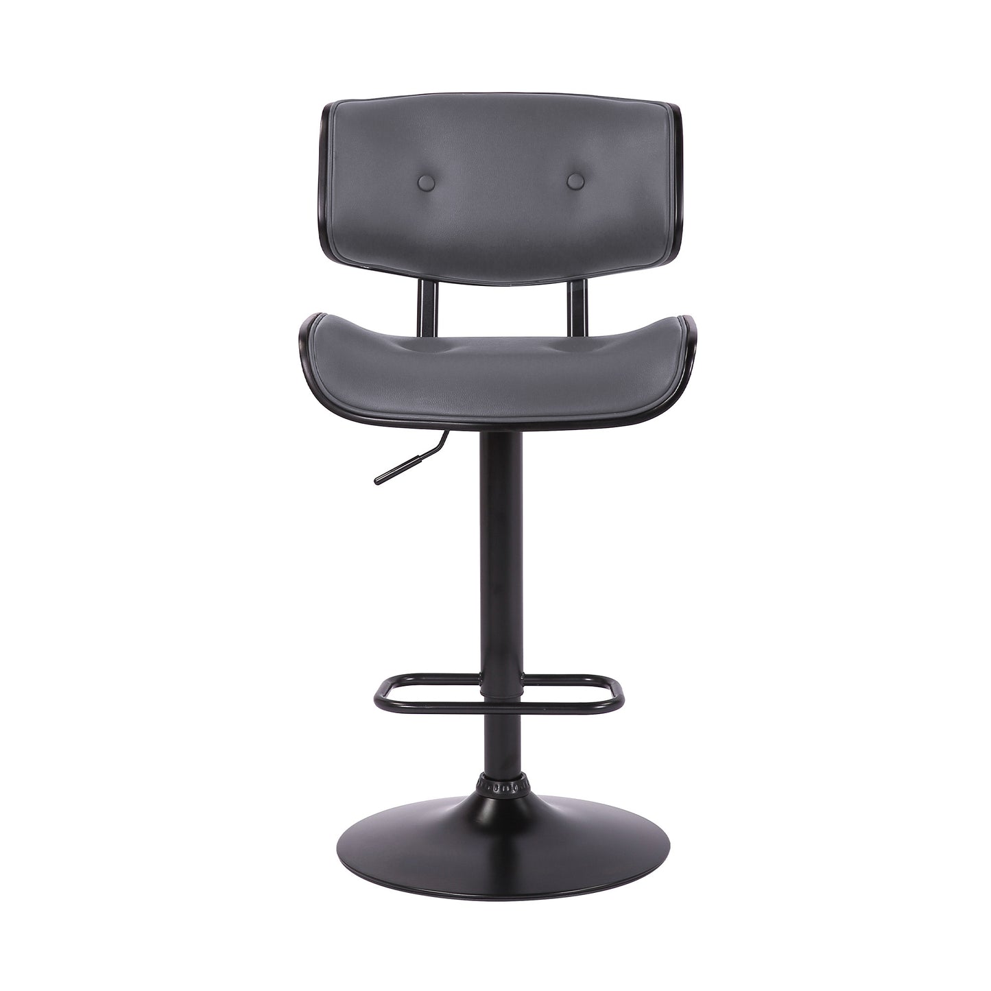 Adjustable Gray Tufted Faux Leather and Black Wood Swivel Barstool. By Homeroots | Bar Stools | Modishstore - 3