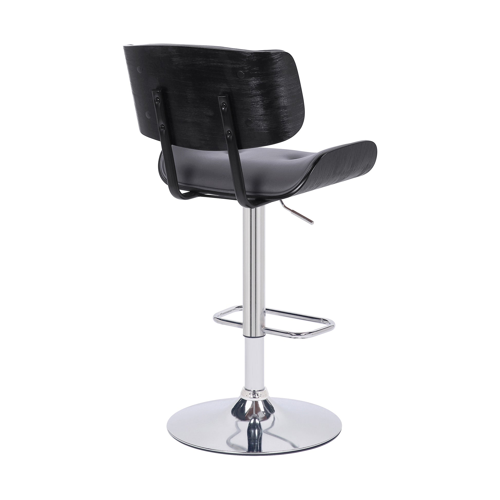 Adjustable Gray Tufted Faux Leather Black and Chrome Swivel Barstool. By Homeroots | Bar Stools | Modishstore - 5