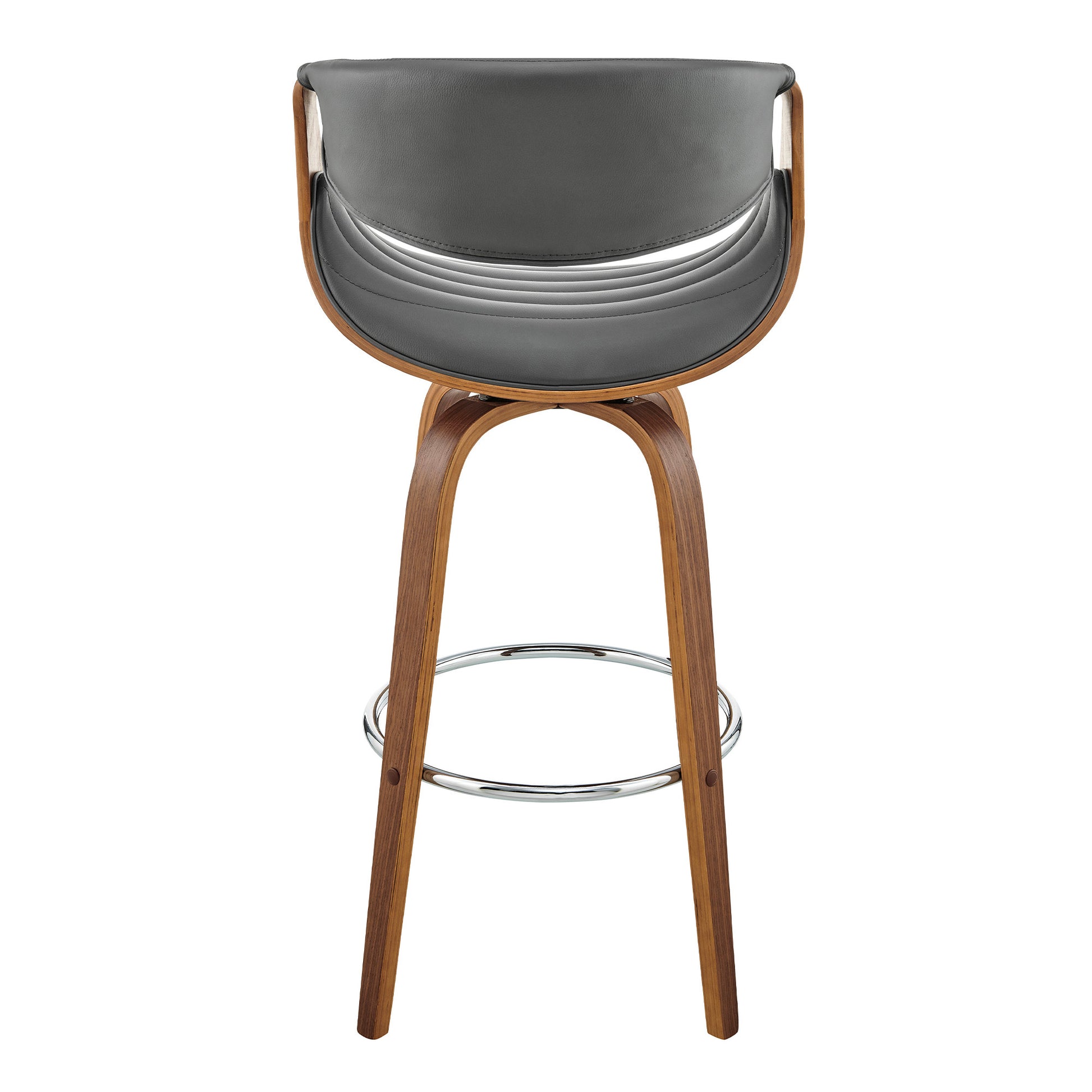 30" Grey Faux Leather and Walnut Wood Retro Chic Bar Stool By Homeroots | Bar Stools | Modishstore - 6