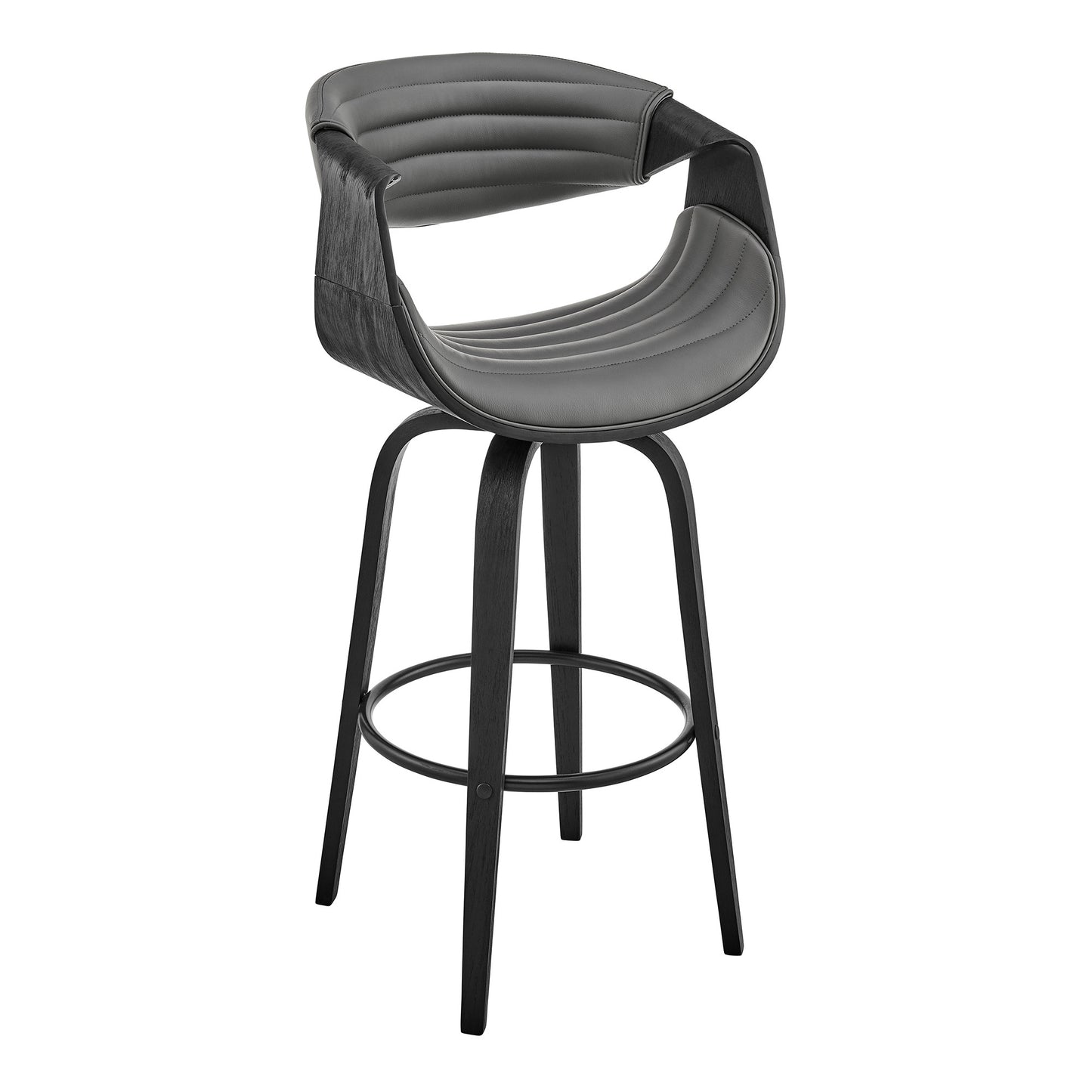 26" Grey Faux Leather and Black Wood Retro Chic Counter Stool By Homeroots | Bar Stools | Modishstore - 2