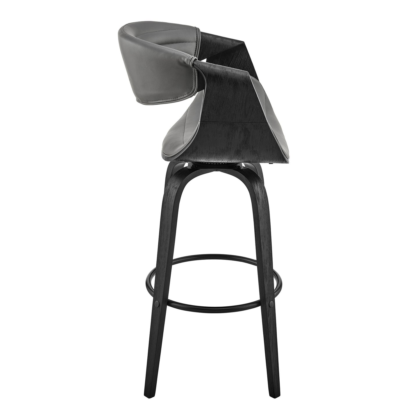 26" Grey Faux Leather and Black Wood Retro Chic Counter Stool By Homeroots | Bar Stools | Modishstore - 4