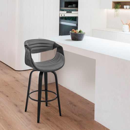 30" Grey Faux Leather and Black Wood Retro Chic Bar Stool By Homeroots | Bar Stools | Modishstore