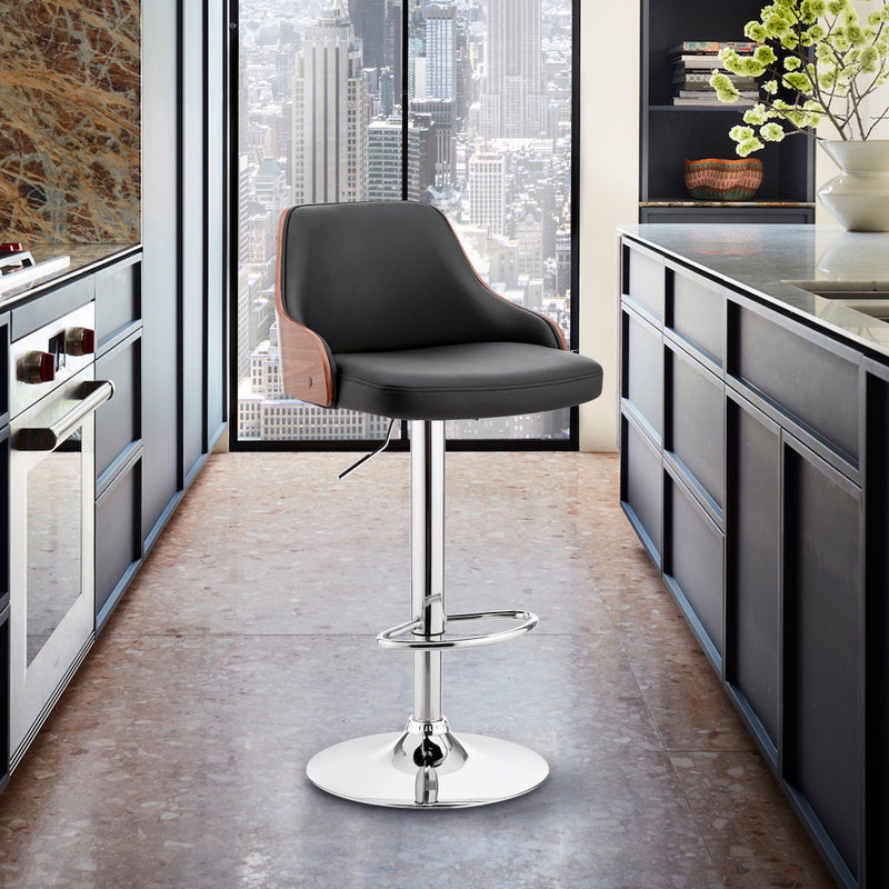 Black Faux Leather Adjustable Modern Bar Stool By Homeroots | Bar Stools | Modishstore