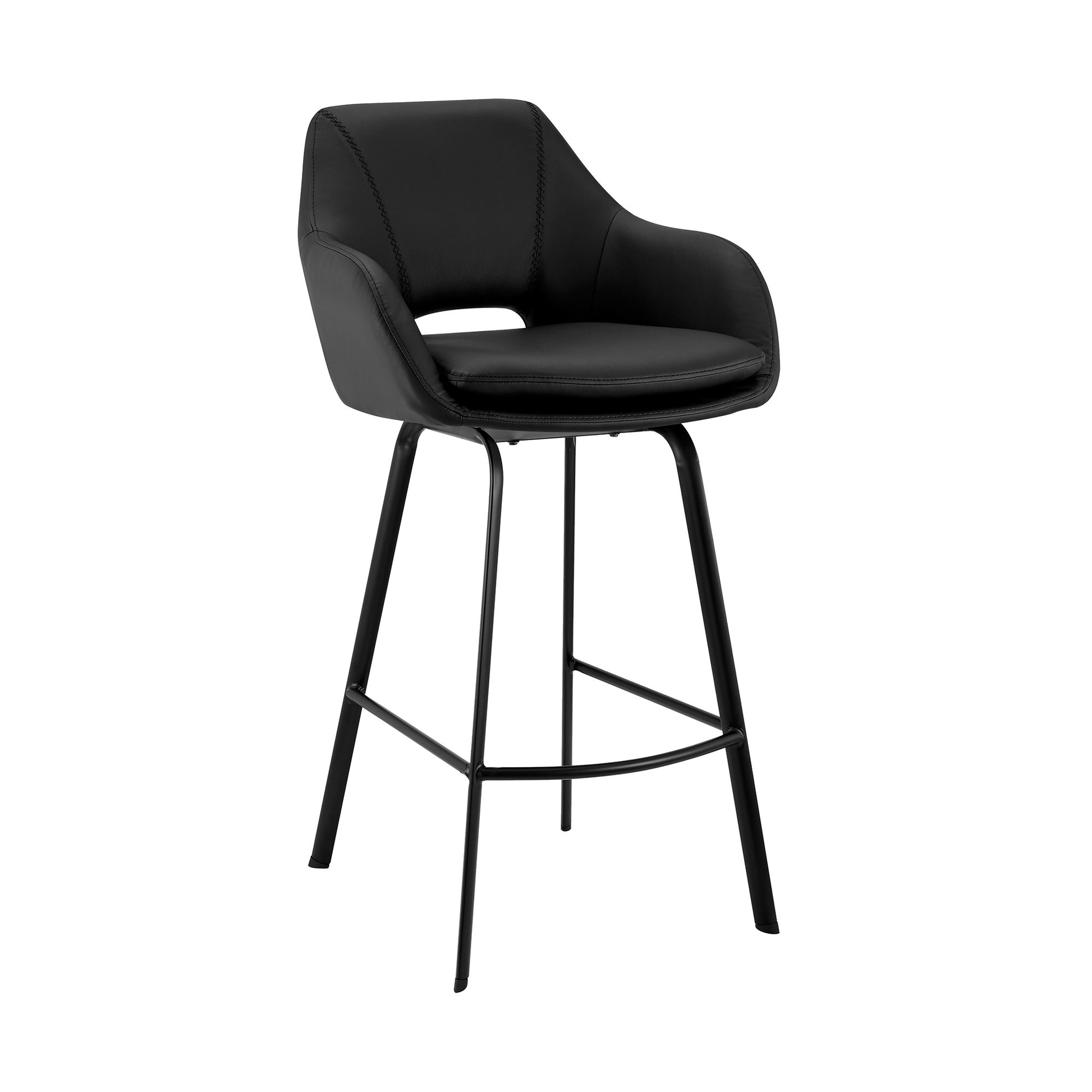 30" Black on Black Faux Leather Comfy Swivel Bar Stool By Homeroots | Bar Stools | Modishstore - 2