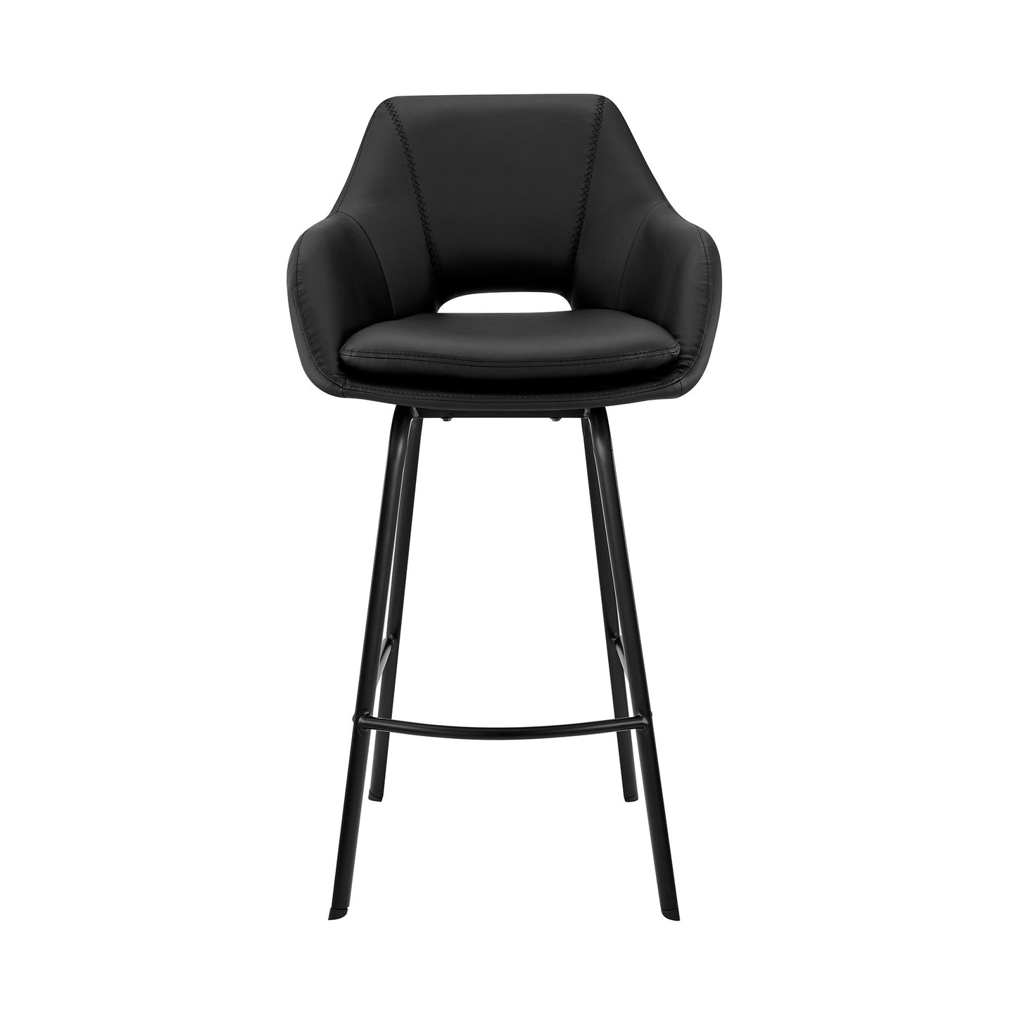 30" Black on Black Faux Leather Comfy Swivel Bar Stool By Homeroots | Bar Stools | Modishstore - 3