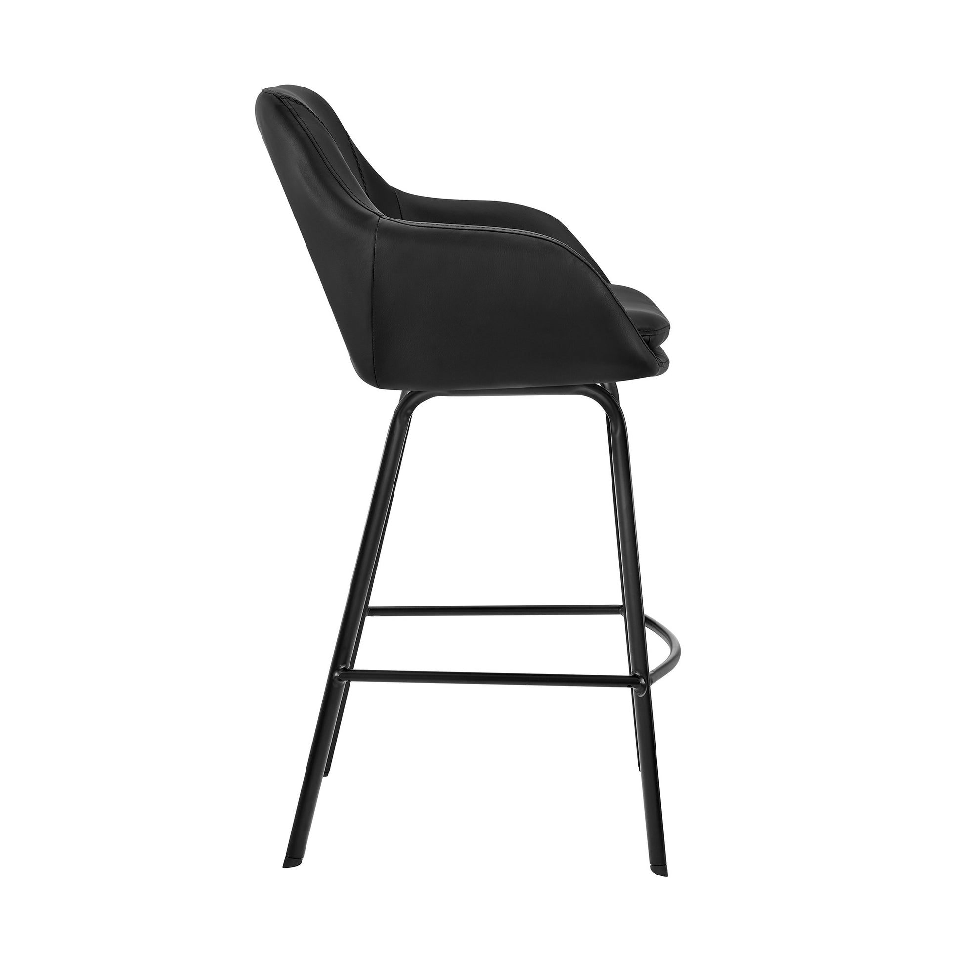 30" Black on Black Faux Leather Comfy Swivel Bar Stool By Homeroots | Bar Stools | Modishstore - 4