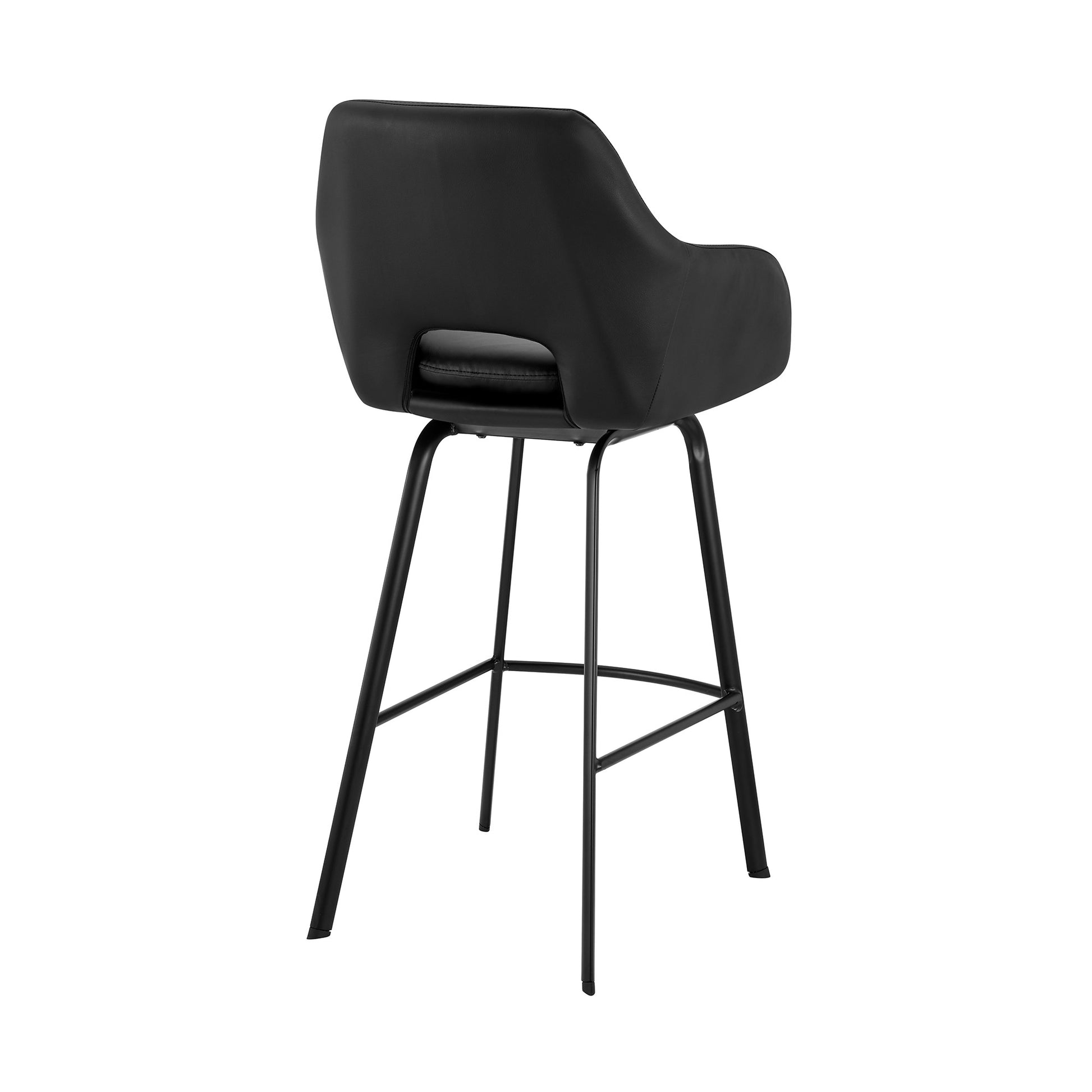 30" Black on Black Faux Leather Comfy Swivel Bar Stool By Homeroots | Bar Stools | Modishstore - 5