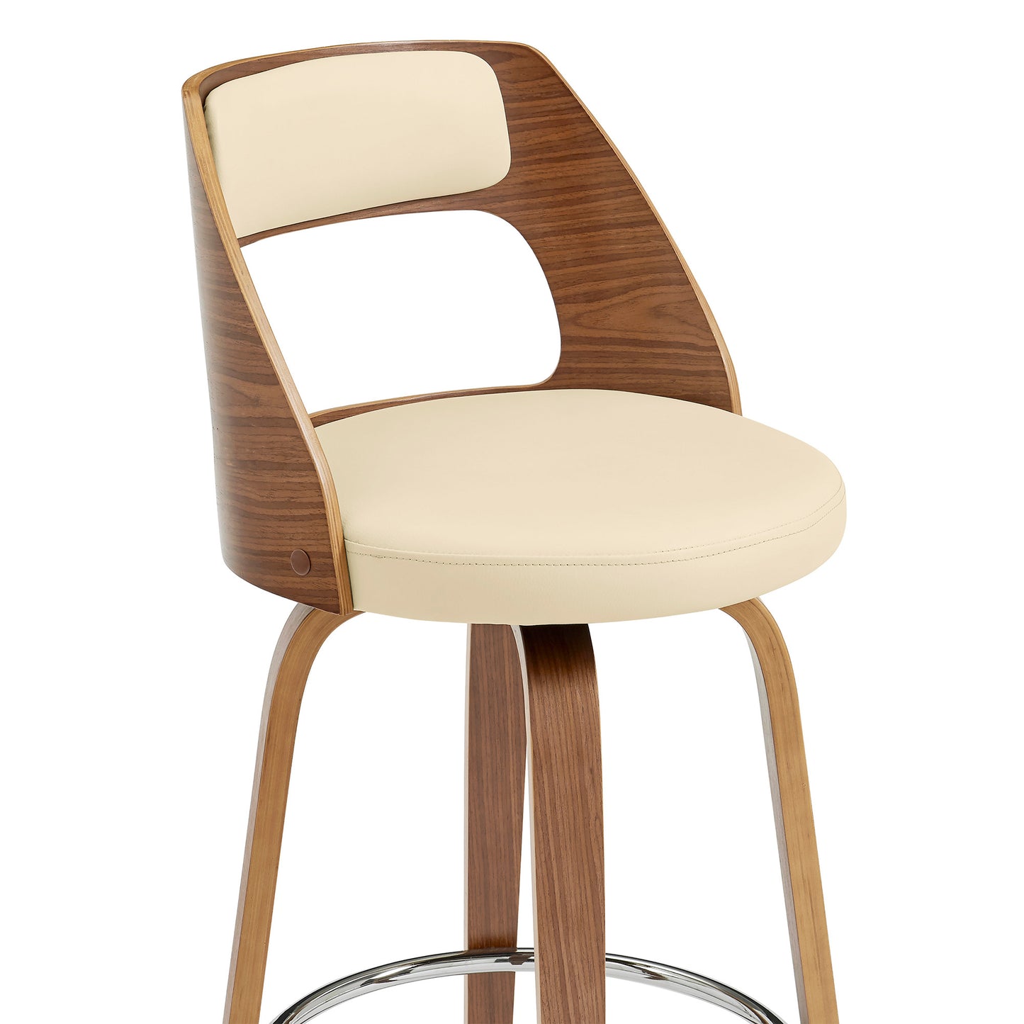 30" Retro Mod Cream Faux Leather and Walnut Swivel Counter Stool By Homeroots | Bar Stools | Modishstore - 7