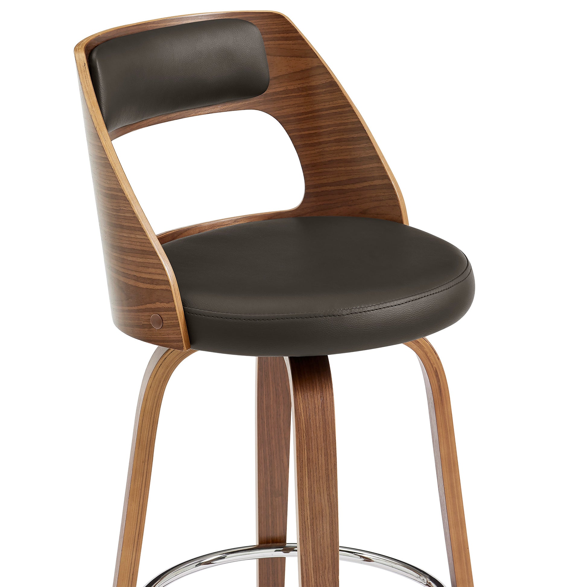 26" Retro Mod Brown Faux Leather and Walnut Swivel Counter Stool By Homeroots | Bar Stools | Modishstore - 7