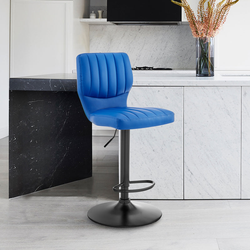 Blue Faux Leather Textured Adjustable Bar Stool By Homeroots | Bar Stools | Modishstore