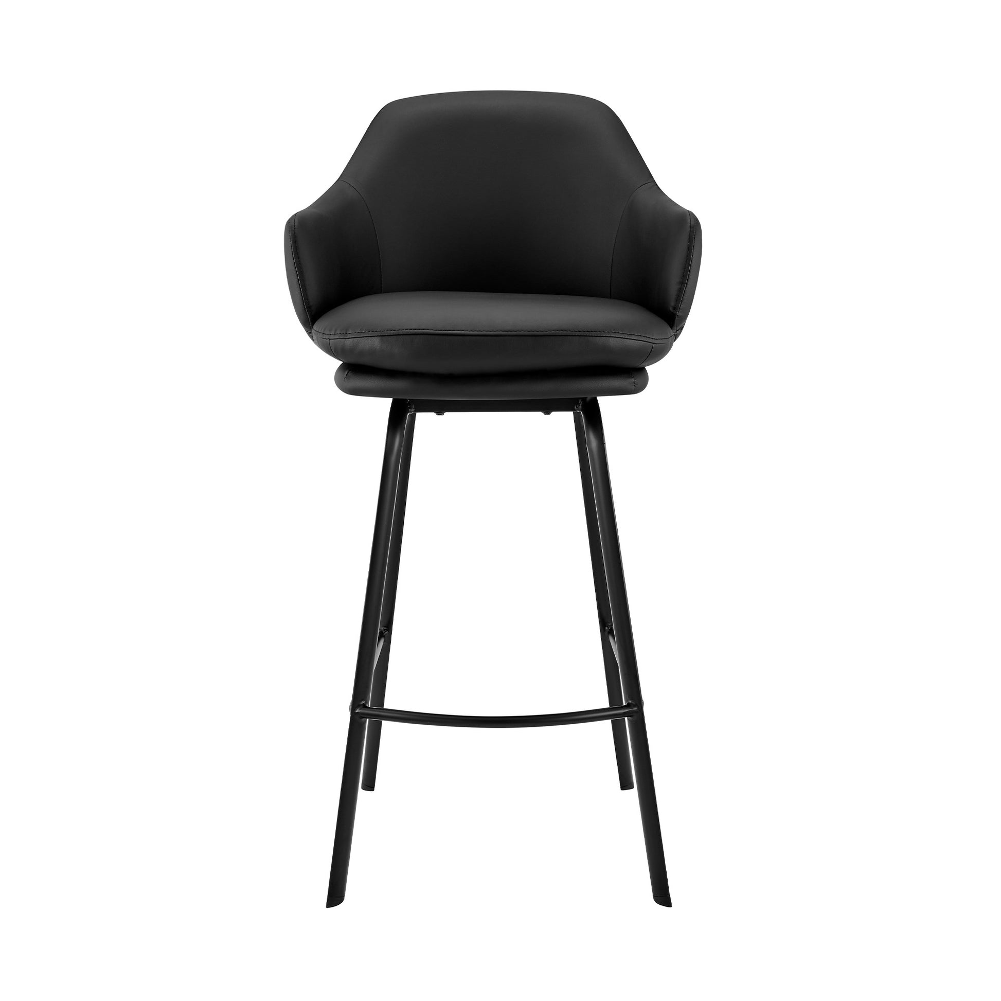 26" Black Faux Leather and Black Metal Swivel Counter Stool By Homeroots | Bar Stools | Modishstore - 3