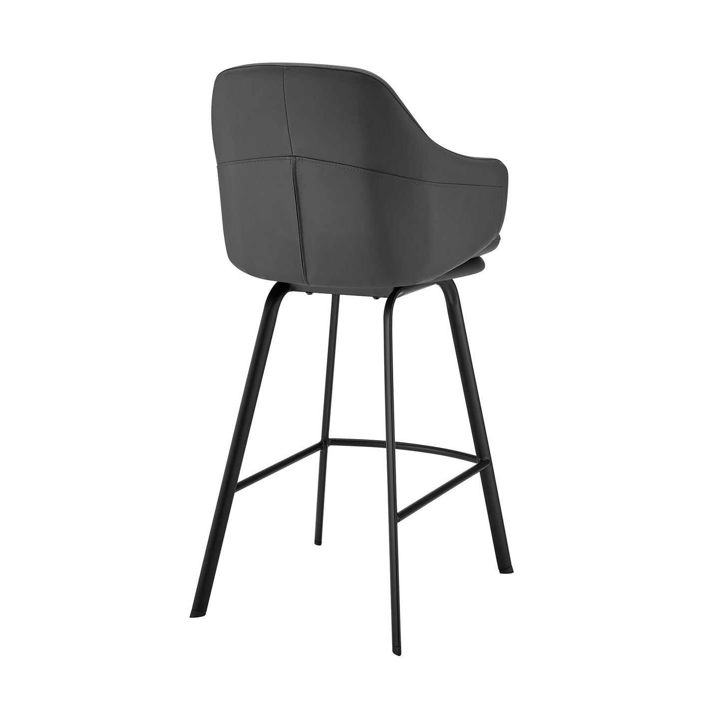 26" Grey Faux Leather and Black Metal Swivel Counter Stool By Homeroots | Bar Stools | Modishstore - 5