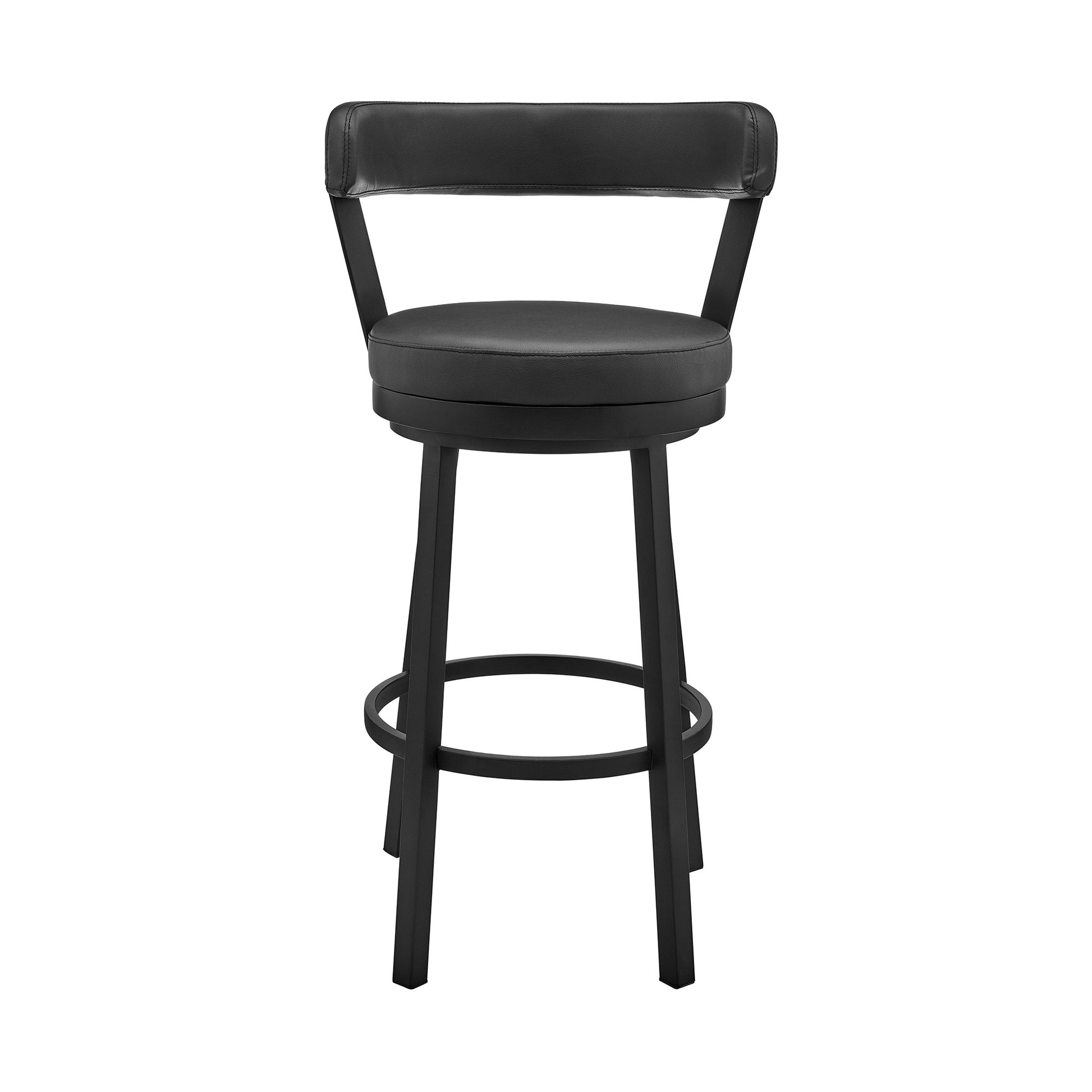 30" Chic Black Faux Leather with Black Finish Swivel Bar Stool By Homeroots | Bar Stools | Modishstore - 3