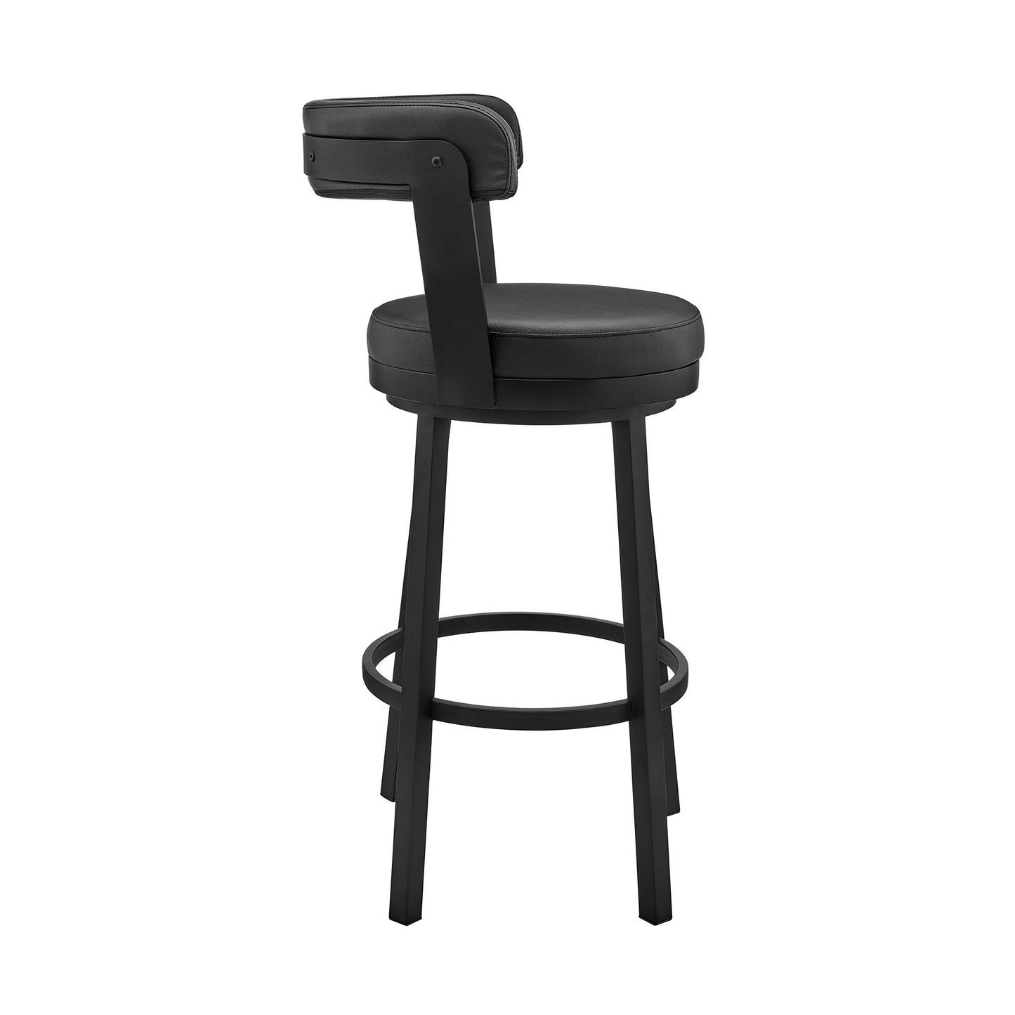 30" Chic Black Faux Leather with Black Finish Swivel Bar Stool By Homeroots | Bar Stools | Modishstore - 4