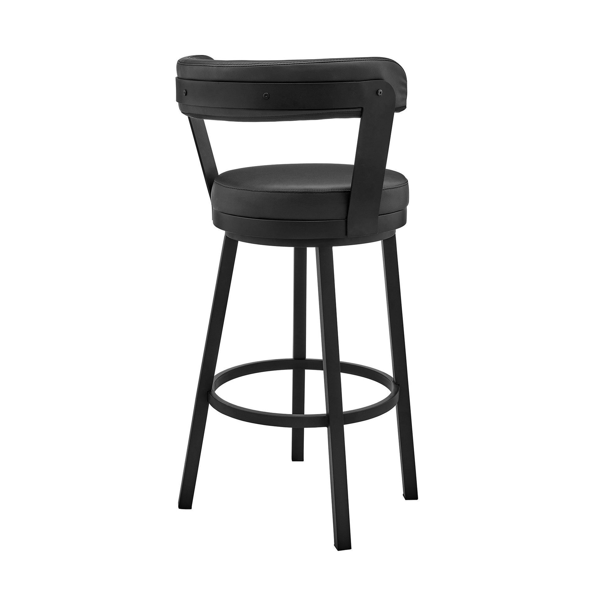 30" Chic Black Faux Leather with Black Finish Swivel Bar Stool By Homeroots | Bar Stools | Modishstore - 5