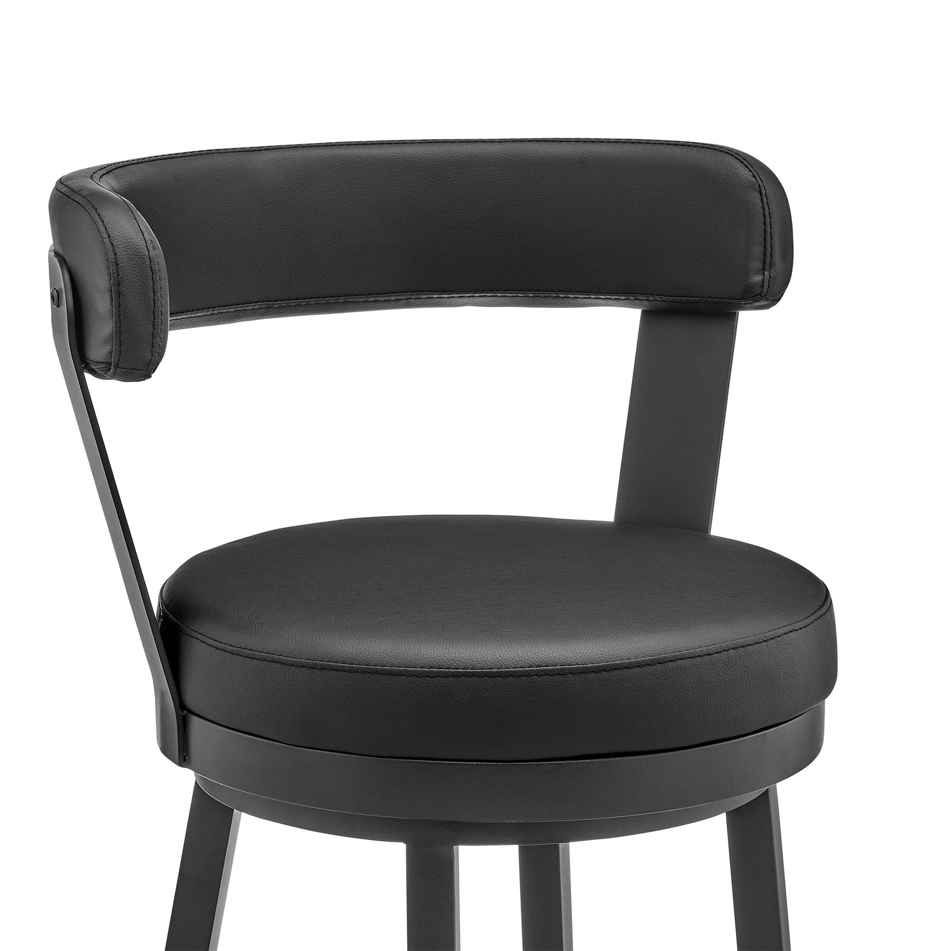 30" Chic Black Faux Leather with Black Finish Swivel Bar Stool By Homeroots | Bar Stools | Modishstore - 7