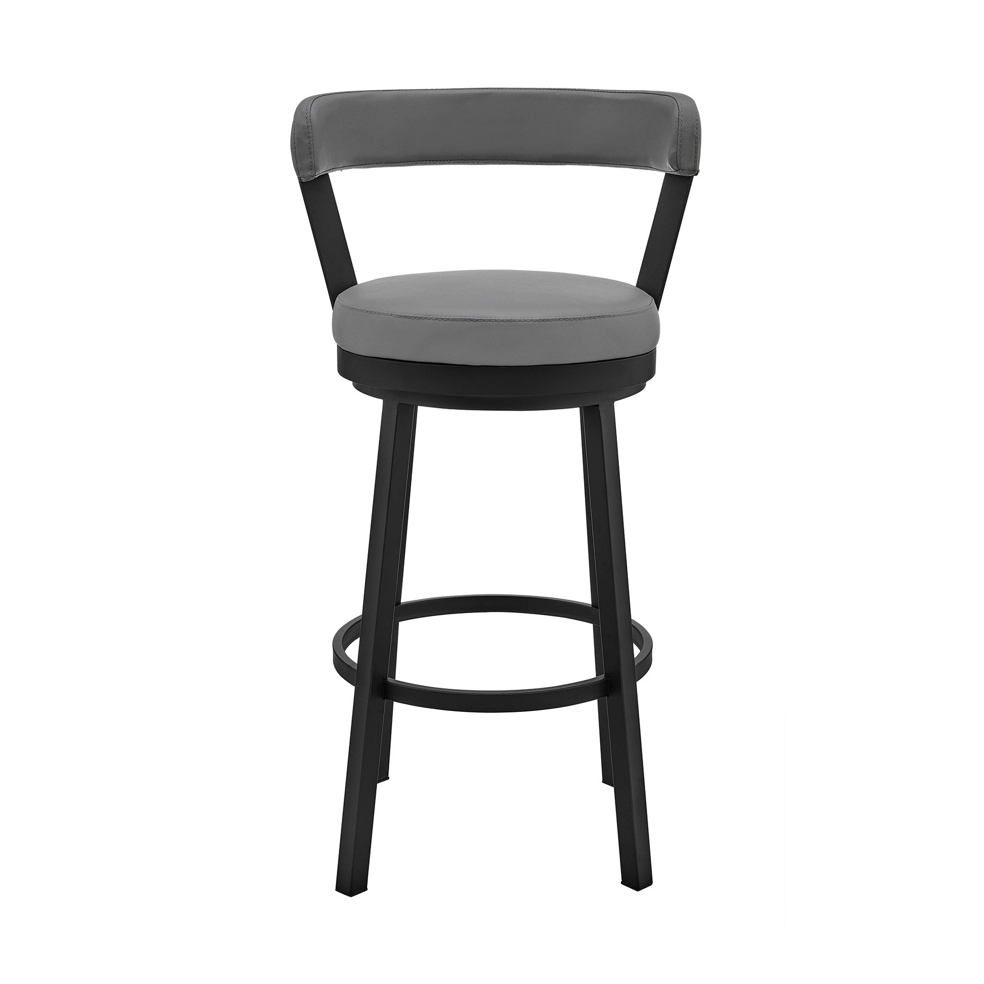 26" Chic Grey Faux Leather with Black Finish Swivel Bar Stool By Homeroots | Bar Stools | Modishstore - 3