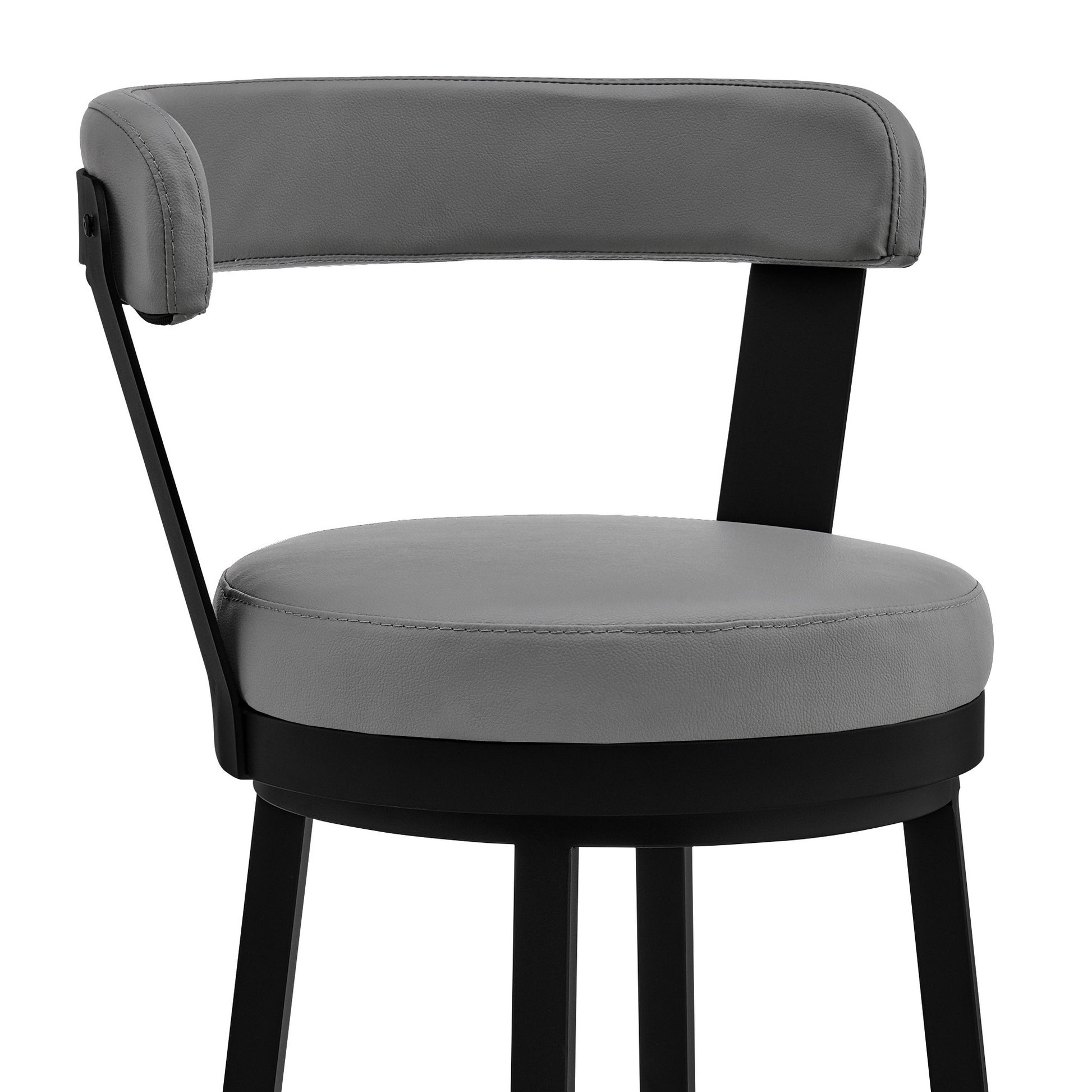 26" Chic Grey Faux Leather with Black Finish Swivel Bar Stool By Homeroots | Bar Stools | Modishstore - 7