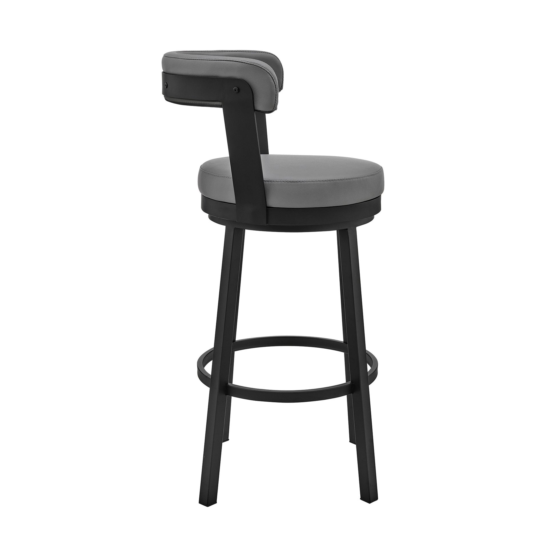 30" Chic Grey Faux Leather with Black Finish Swivel Bar Stool By Homeroots | Bar Stools | Modishstore - 4