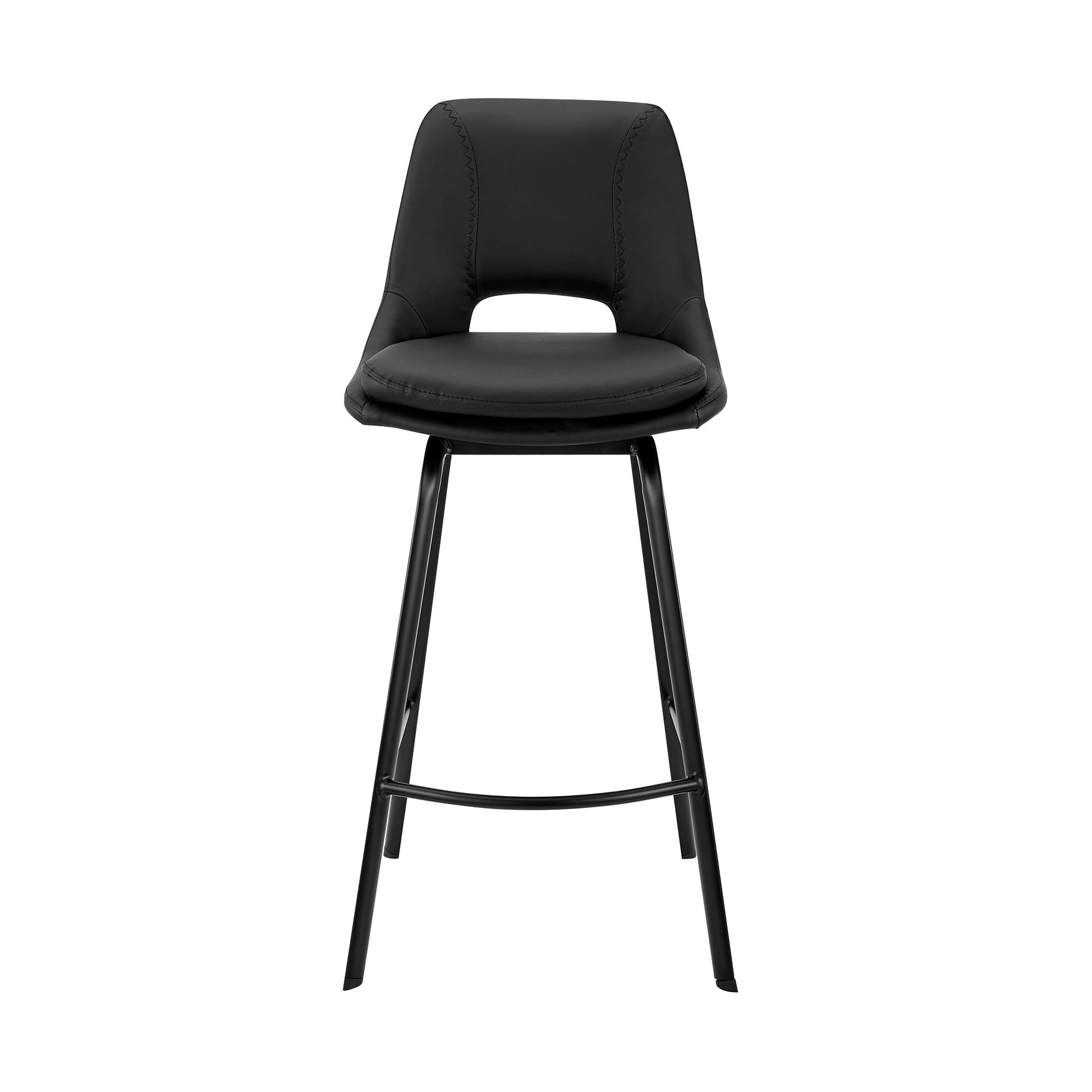 30" Elegant Black Faux Leather and Black Metal Armless Swivel Bar Stool By Homeroots | Bar Stools | Modishstore - 3