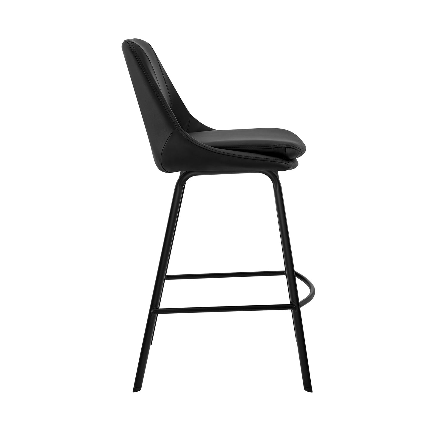 30" Elegant Black Faux Leather and Black Metal Armless Swivel Bar Stool By Homeroots | Bar Stools | Modishstore - 4