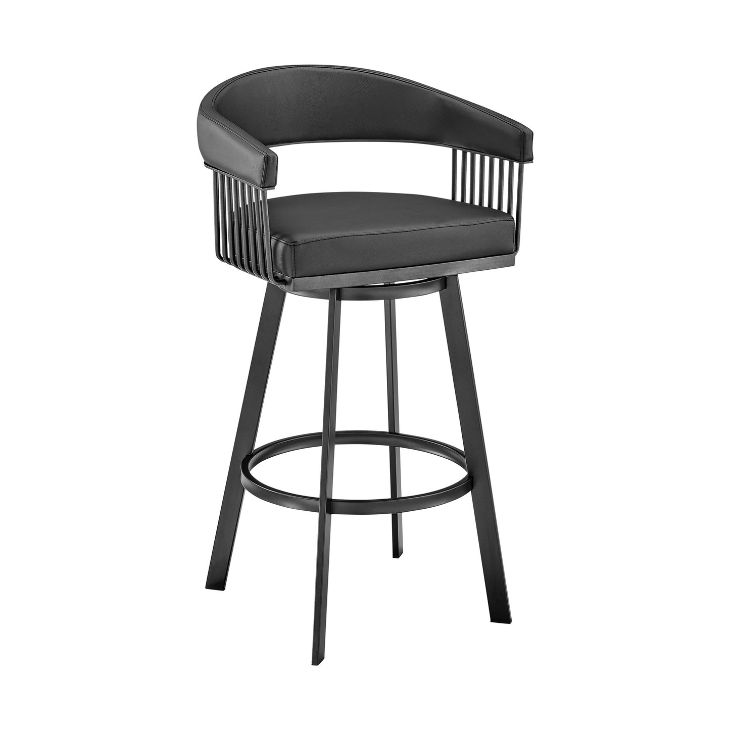 26" Mod Black Faux Leather Black Finish Swivel Bar Stool By Homeroots | Bar Stools | Modishstore - 2