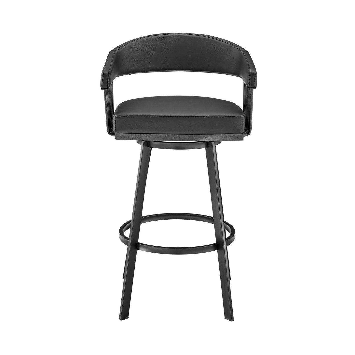 26" Mod Black Faux Leather Black Finish Swivel Bar Stool By Homeroots | Bar Stools | Modishstore - 3