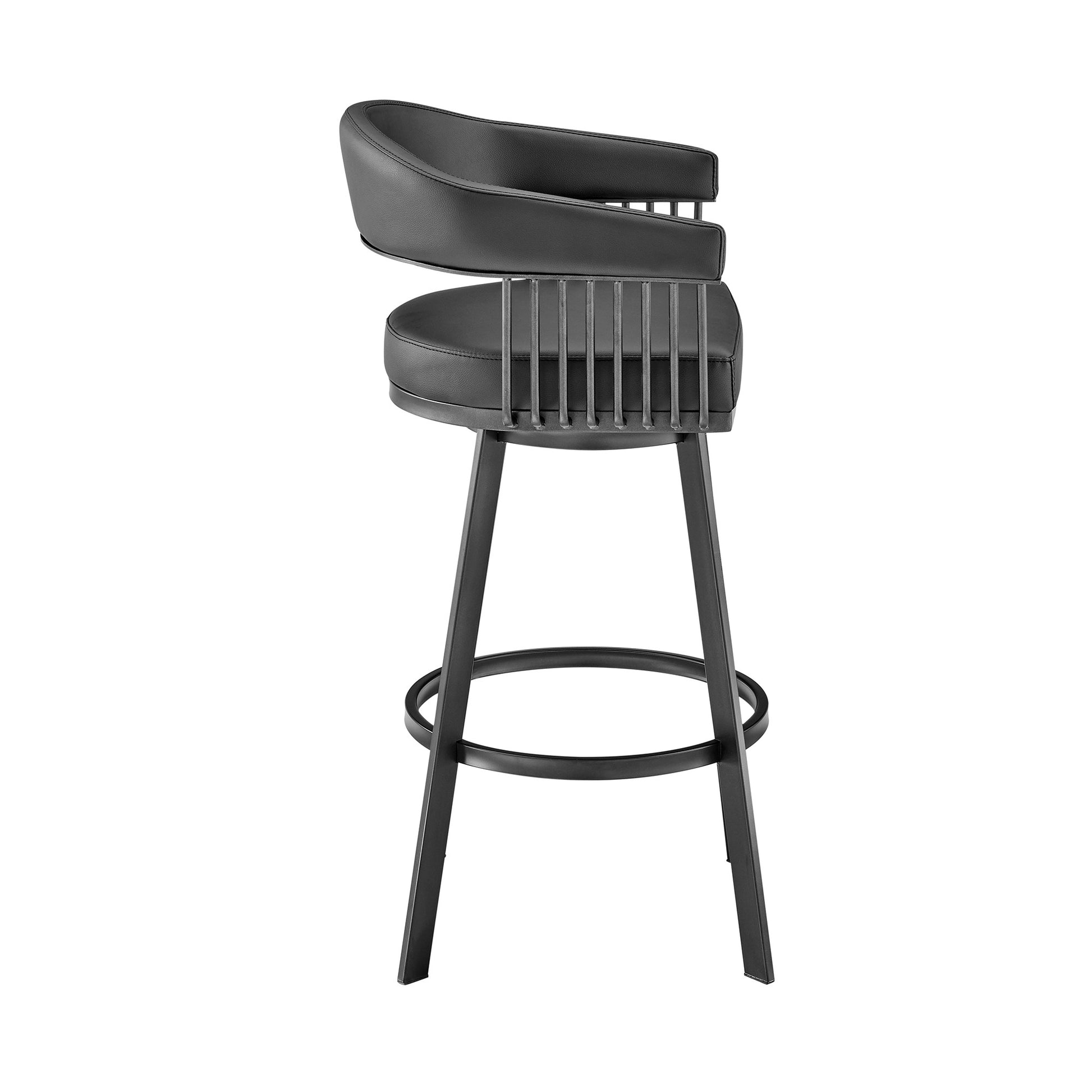 26" Mod Black Faux Leather Black Finish Swivel Bar Stool By Homeroots | Bar Stools | Modishstore - 4