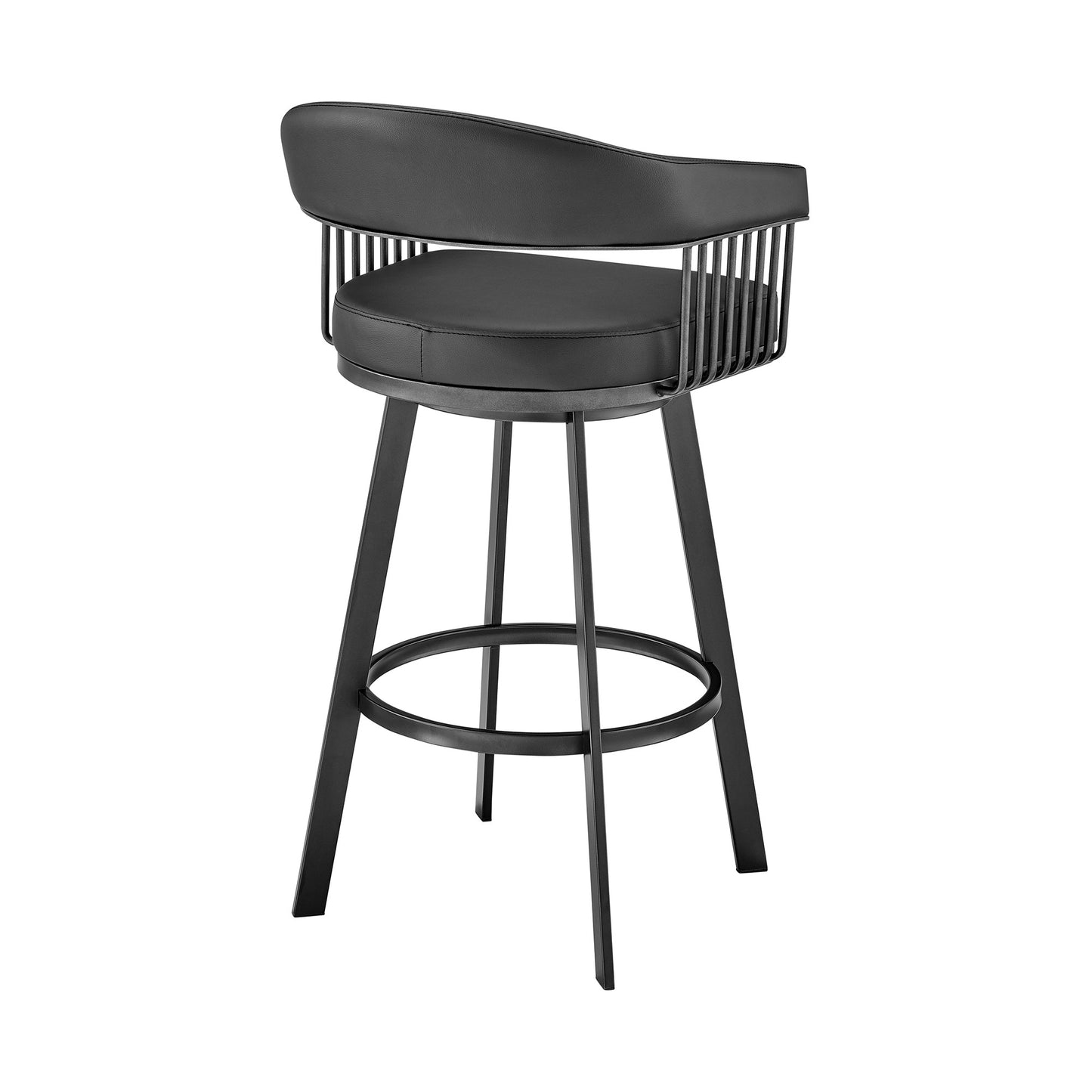 26" Mod Black Faux Leather Black Finish Swivel Bar Stool By Homeroots | Bar Stools | Modishstore - 5