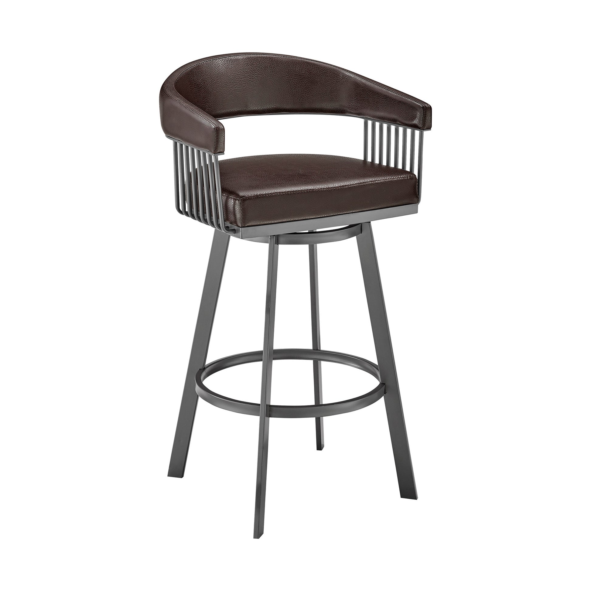 26" Mod Chocolate Faux Leather Java Brown Finish Swivel Bar Stool By Homeroots | Bar Stools | Modishstore - 2