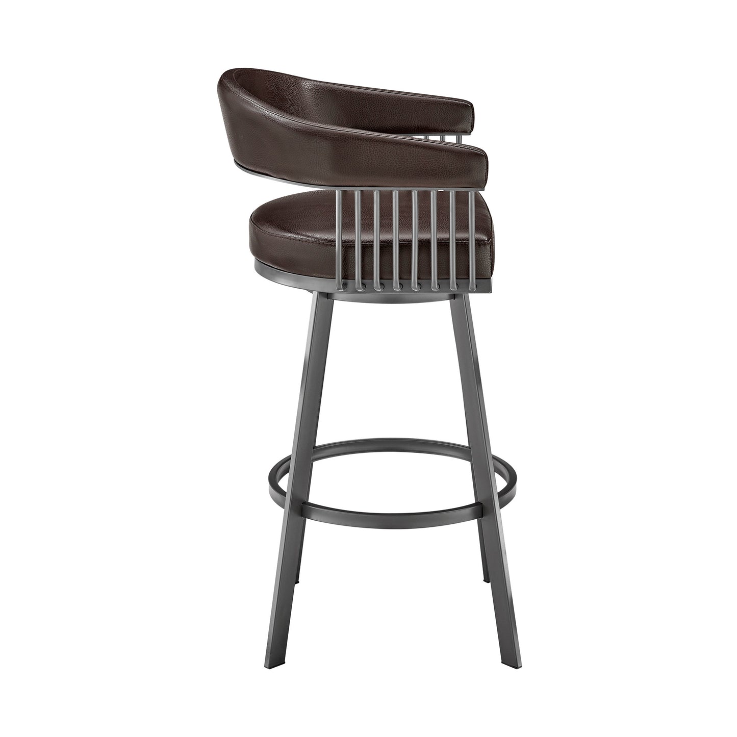 26" Mod Chocolate Faux Leather Java Brown Finish Swivel Bar Stool By Homeroots | Bar Stools | Modishstore - 4