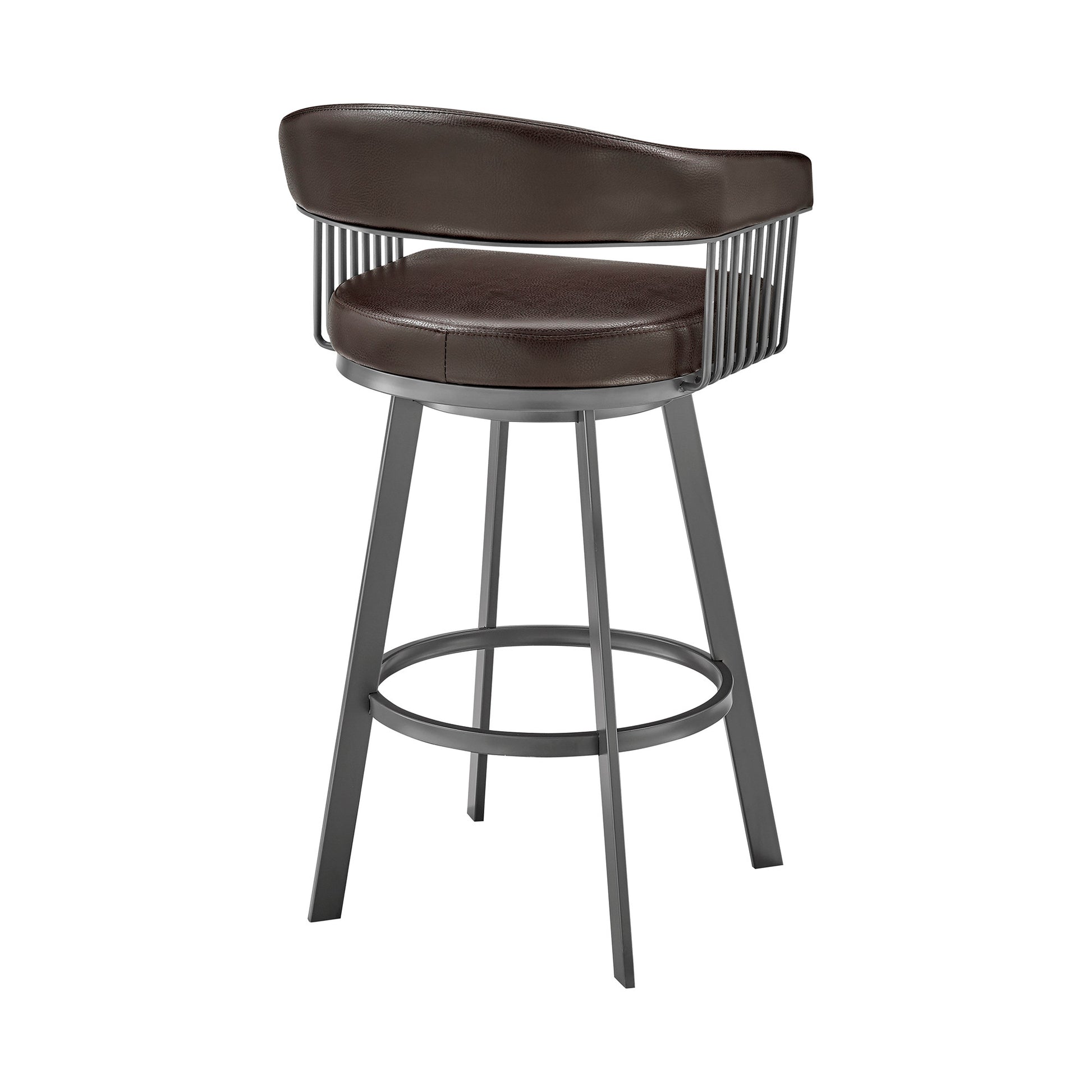 26" Mod Chocolate Faux Leather Java Brown Finish Swivel Bar Stool By Homeroots | Bar Stools | Modishstore - 5