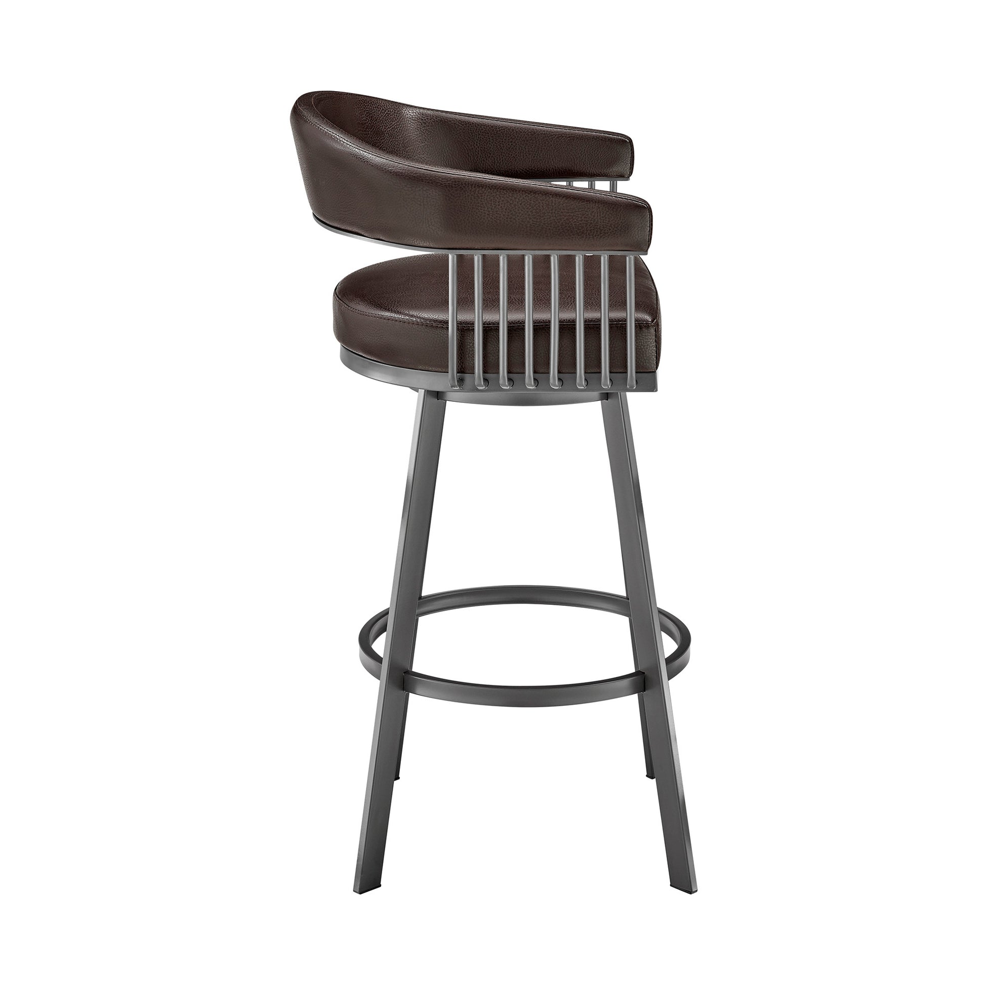 30" Mod Chocolate Faux Leather Java Brown Finish Swivel Bar Stool By Homeroots | Bar Stools | Modishstore - 4