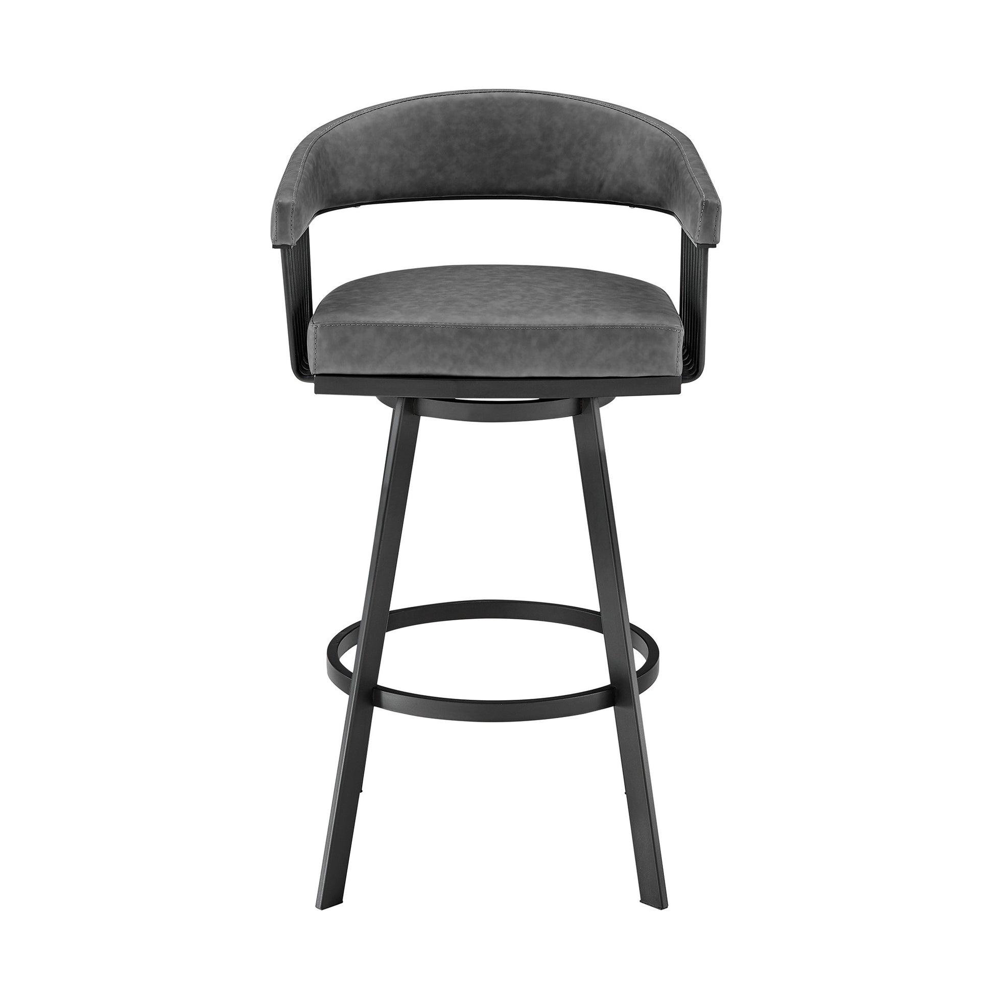 26" Mod Grey Faux Leather Black Finish Swivel Bar Stool By Homeroots | Bar Stools | Modishstore - 3