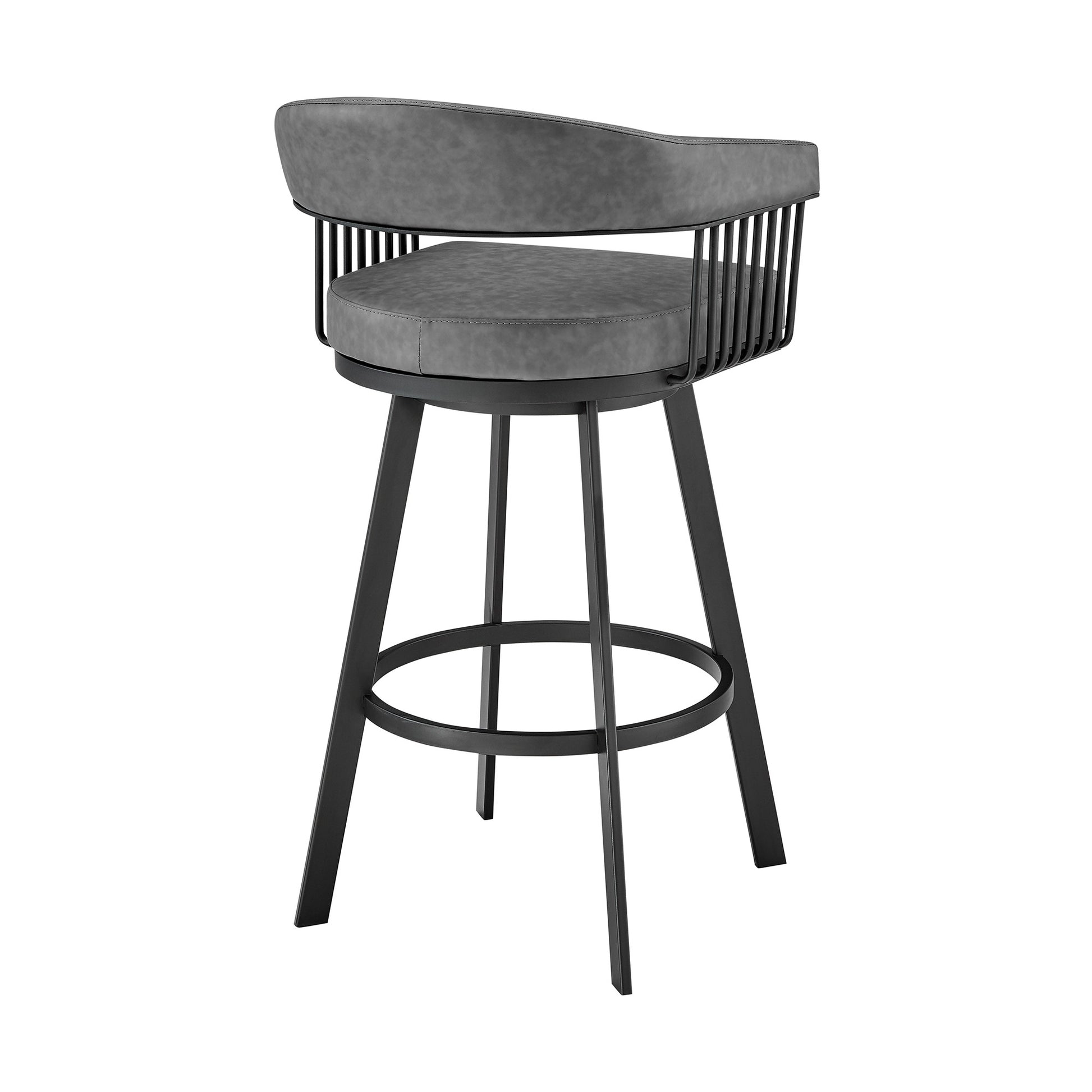 26" Mod Grey Faux Leather Black Finish Swivel Bar Stool By Homeroots | Bar Stools | Modishstore - 5