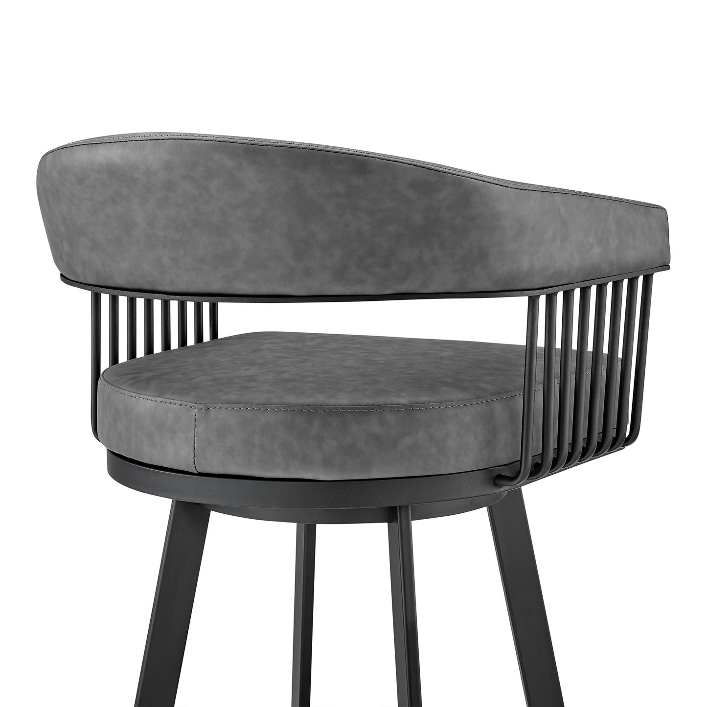 26" Mod Grey Faux Leather Black Finish Swivel Bar Stool By Homeroots | Bar Stools | Modishstore - 8