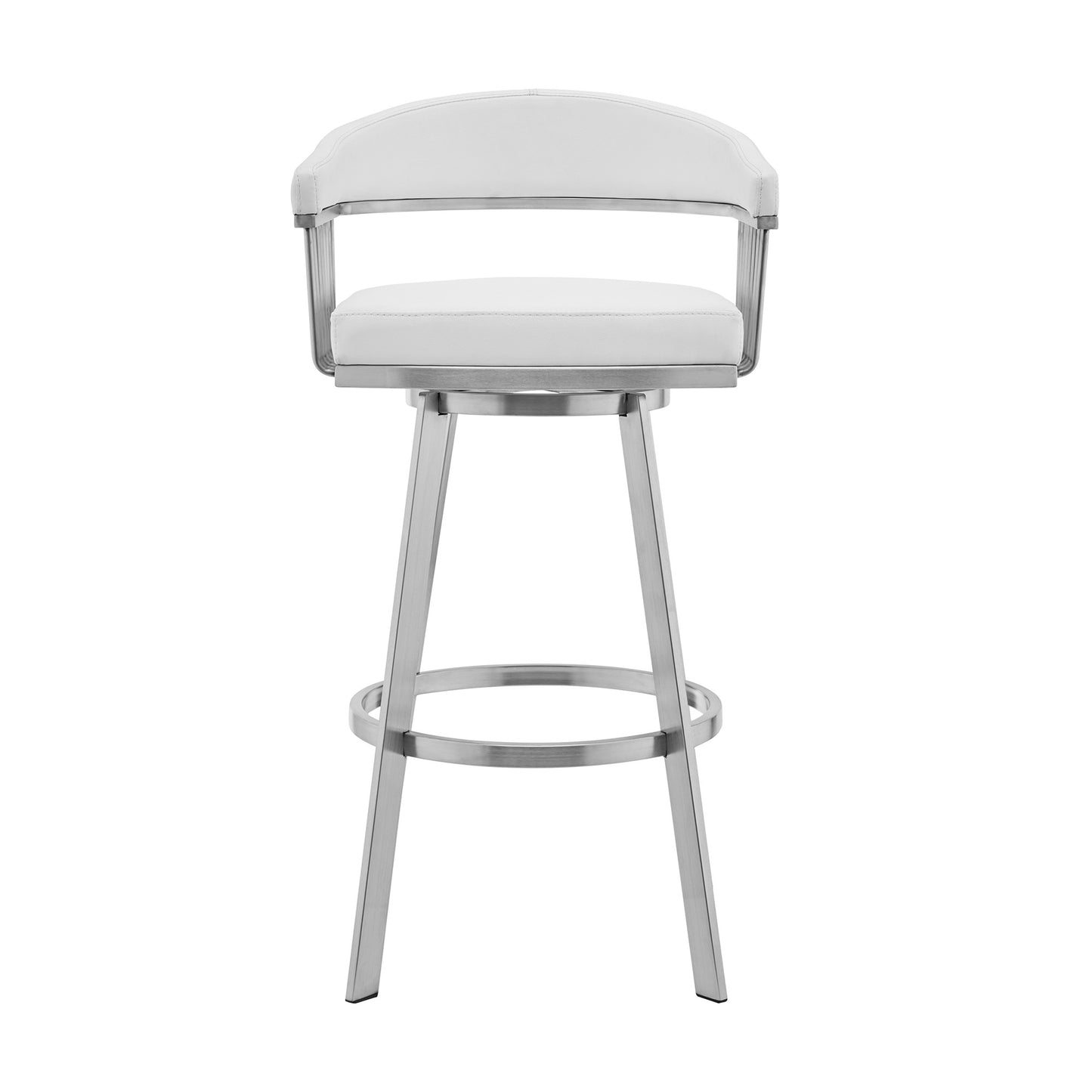 26" Mod White Faux Leather Brushed Silver Finish Swivel Bar Stool By Homeroots | Bar Stools | Modishstore - 3